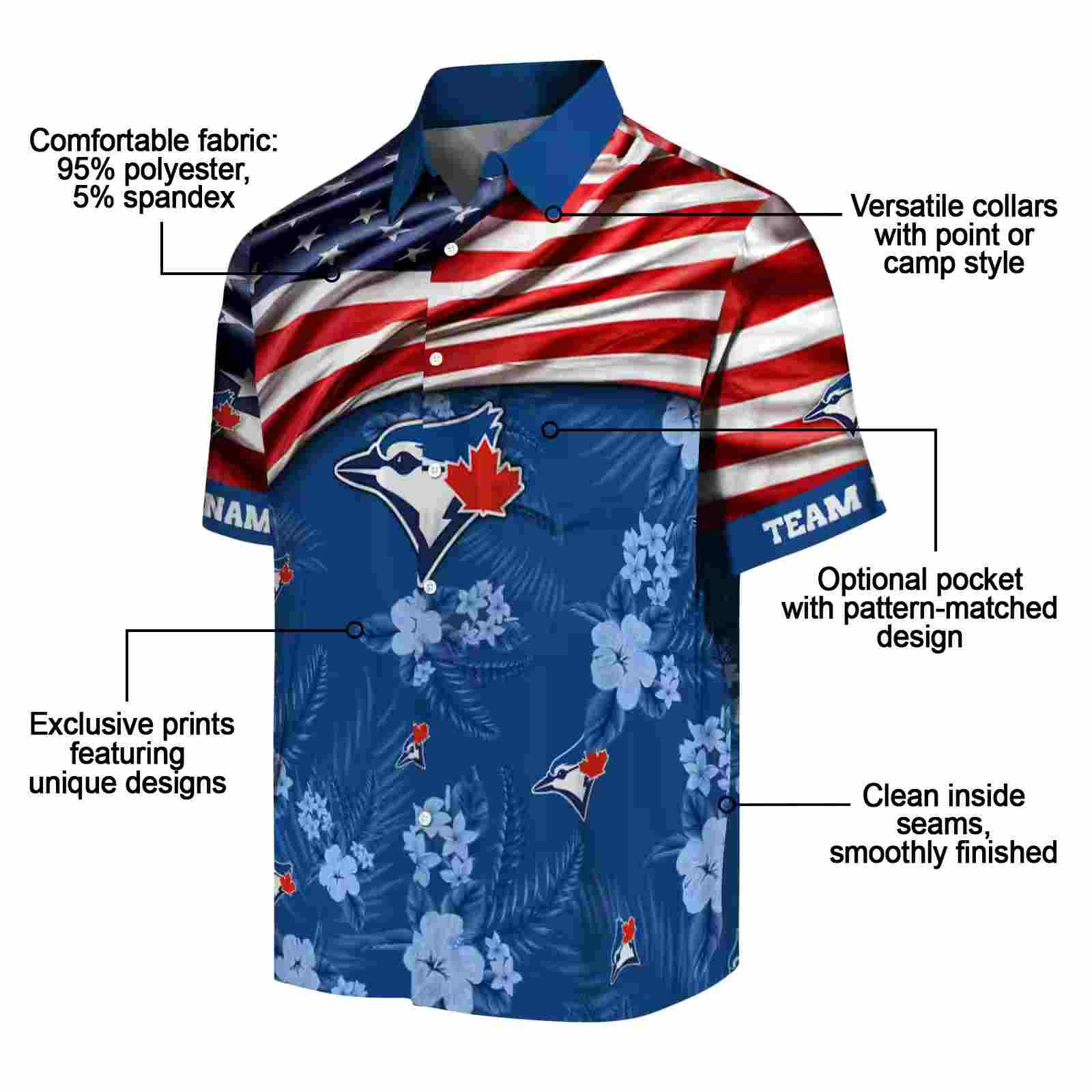 customized toronto blue jays us flag hibiscus blue hawaiian shirt new arrival