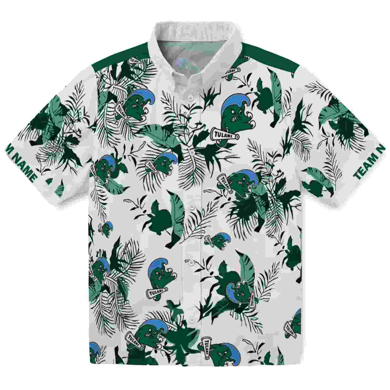 Customized Tulane Green Wave Botanical Theme Green White Hawaiian Shirt