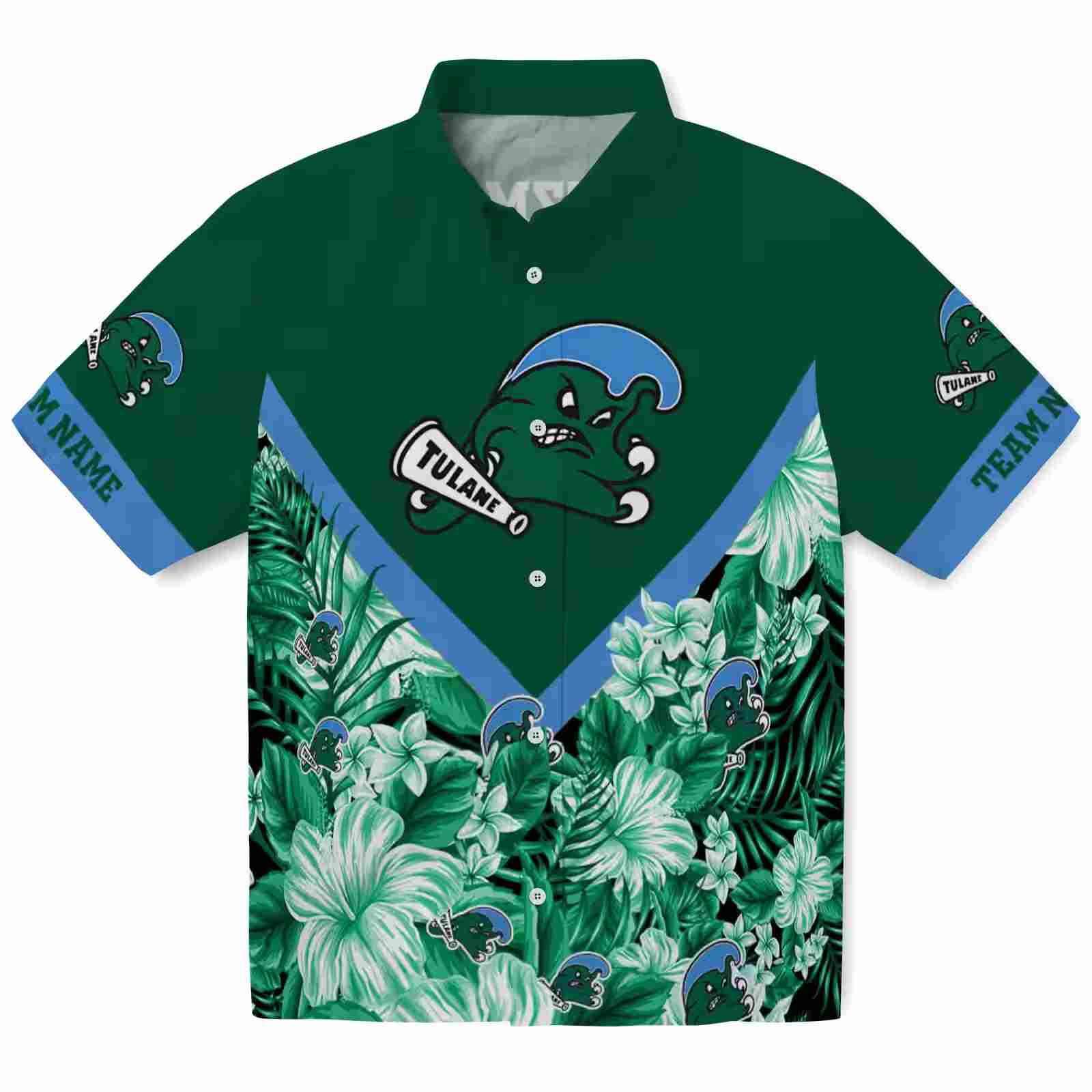 Customized Tulane Green Wave Floral Chevron Green Hawaiian Shirt