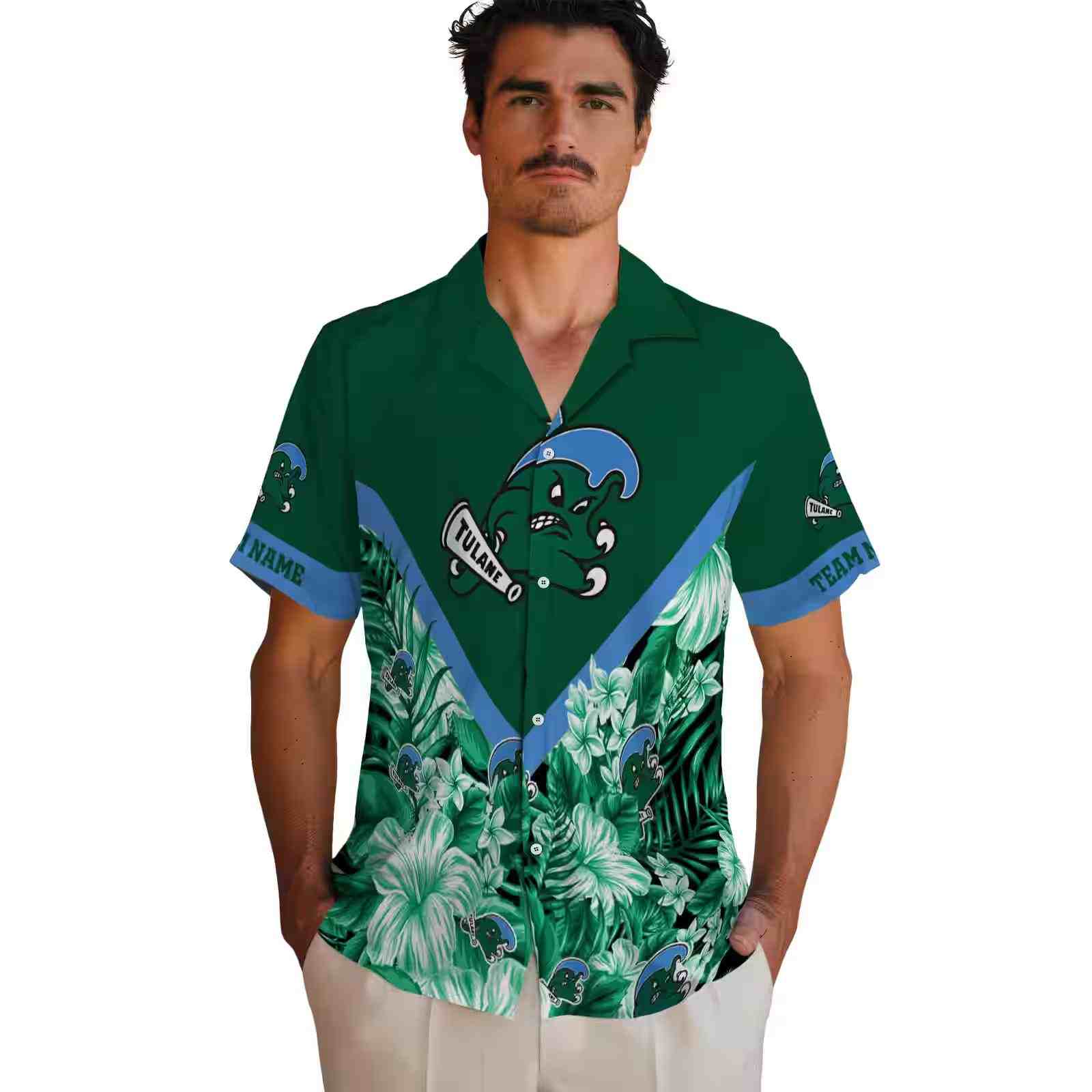 customized tulane green wave floral chevron green hawaiian shirt fashion forward