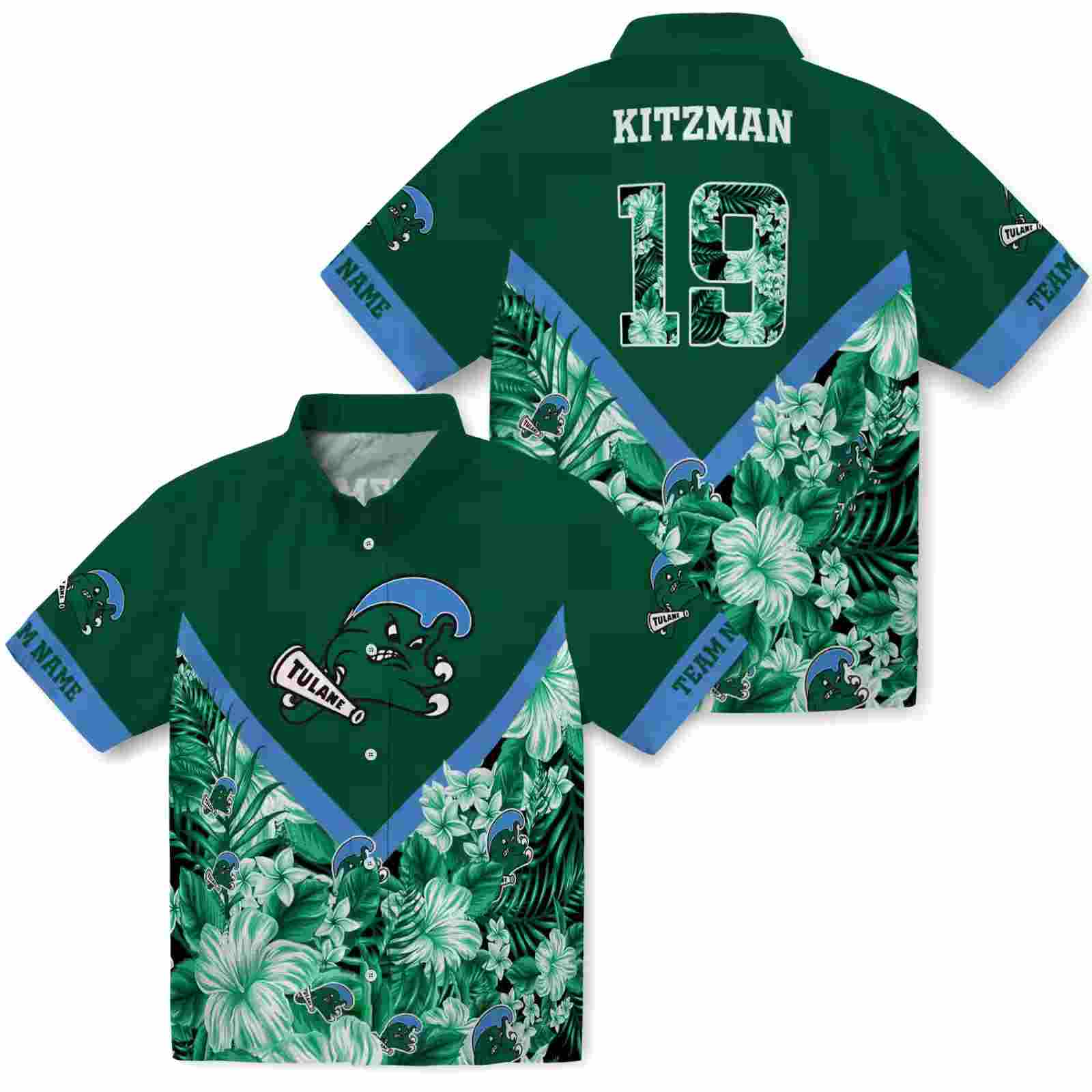 customized tulane green wave floral chevron green hawaiian shirt high quality