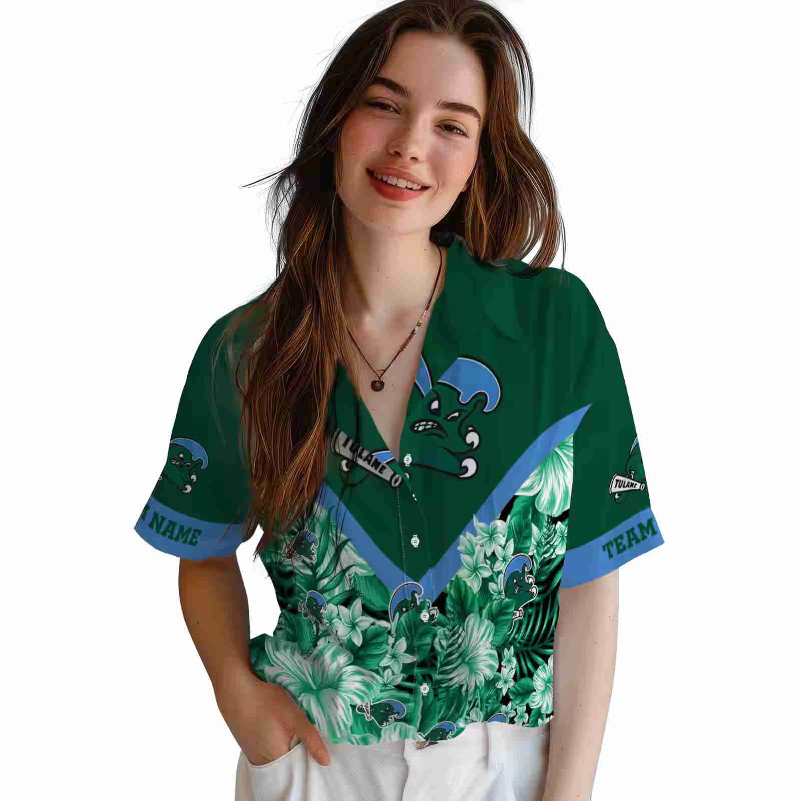 customized tulane green wave floral chevron green hawaiian shirt latest model