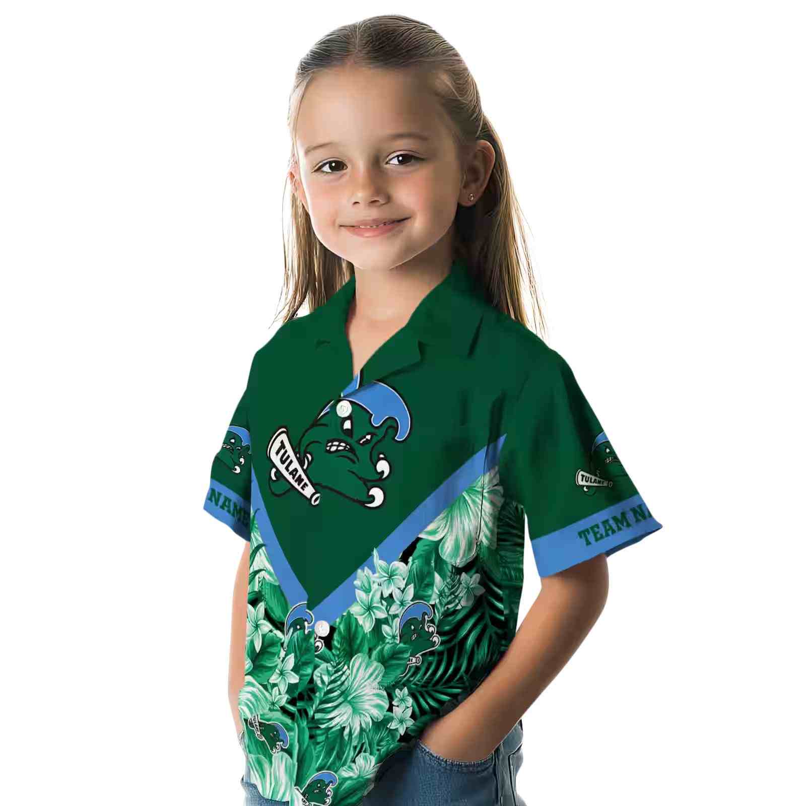 customized tulane green wave floral chevron green hawaiian shirt premium grade