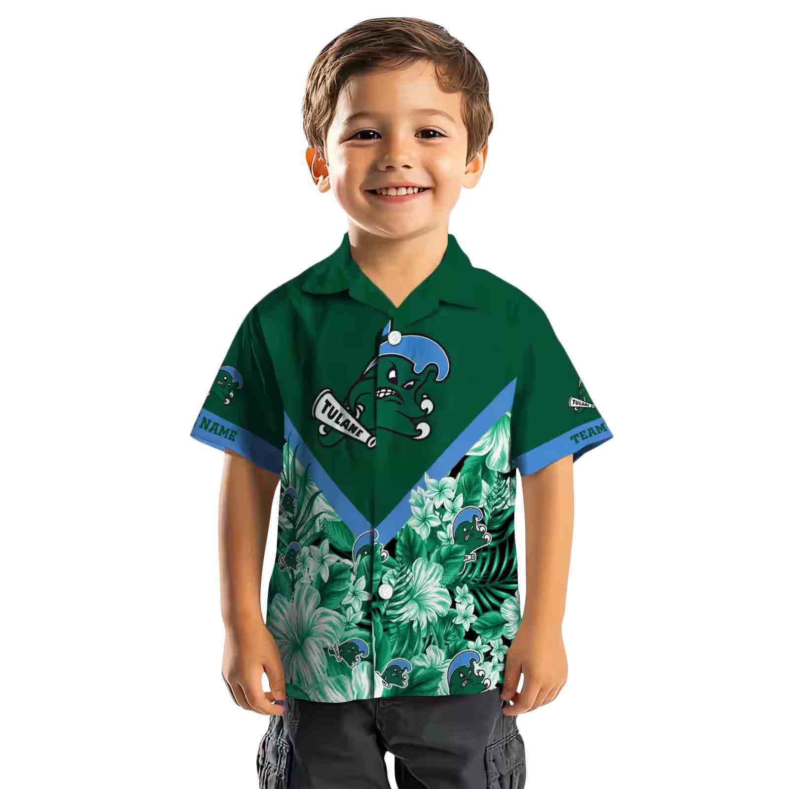 customized tulane green wave floral chevron green hawaiian shirt top rated