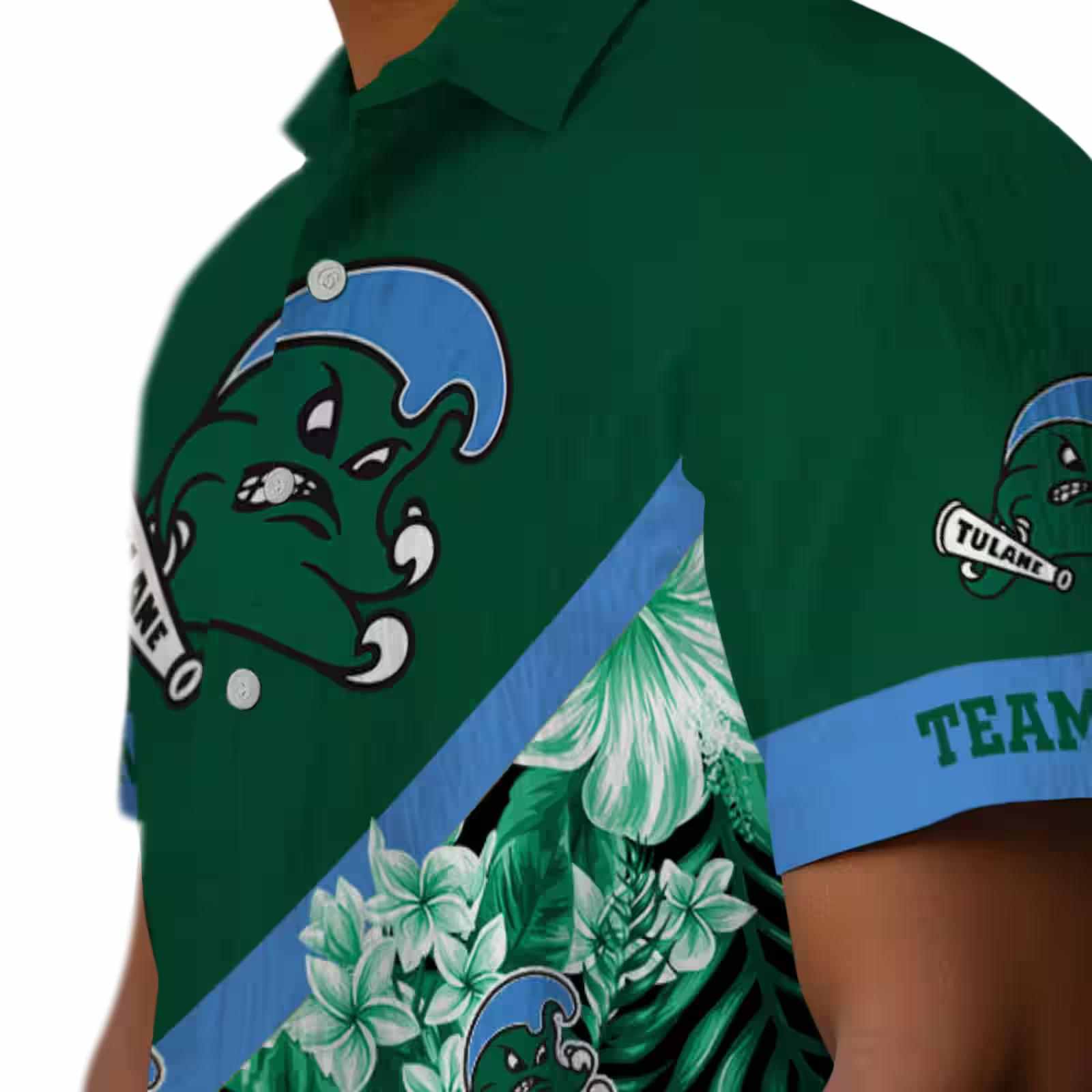 customized tulane green wave floral chevron green hawaiian shirt trendy