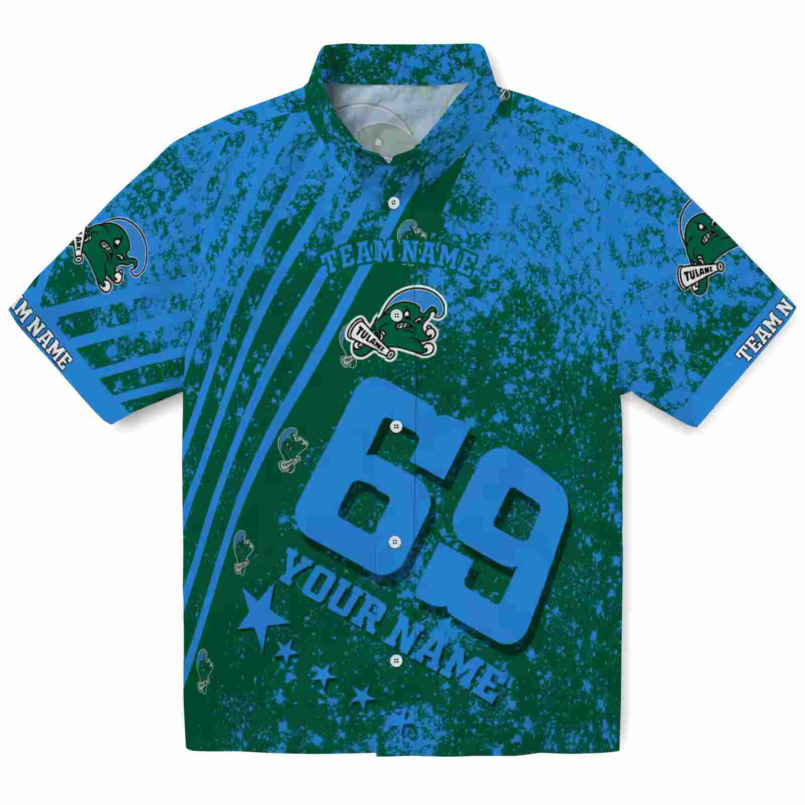 Customized Tulane Green Wave Star Stripes Green Hawaiian Shirt