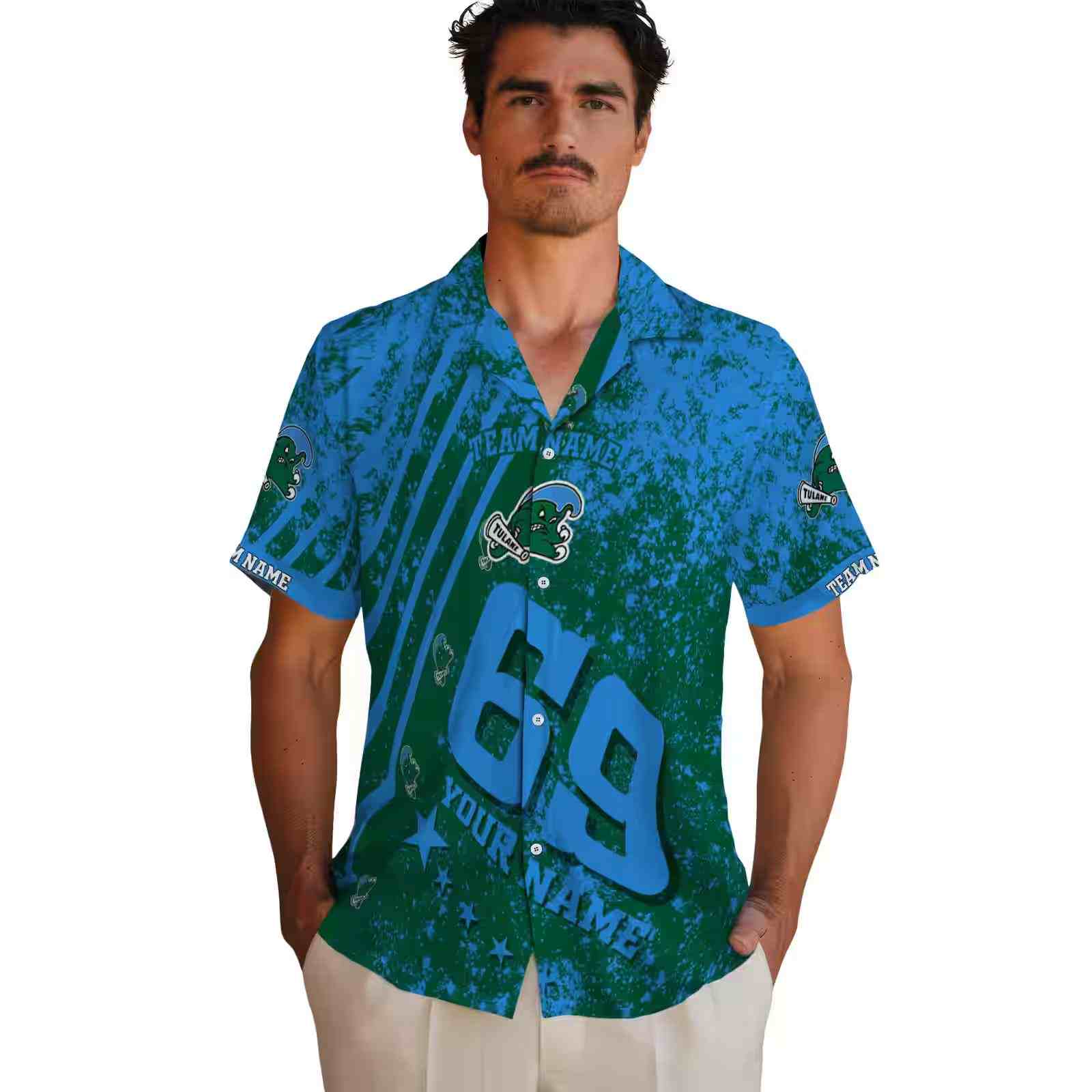 customized tulane green wave star stripes green hawaiian shirt fashion forward