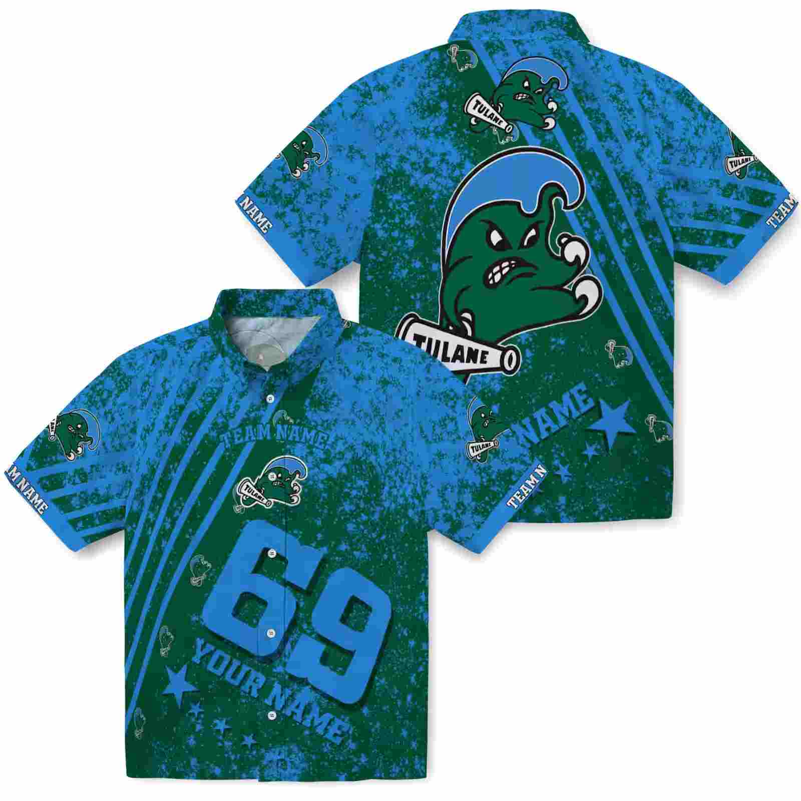 customized tulane green wave star stripes green hawaiian shirt high quality