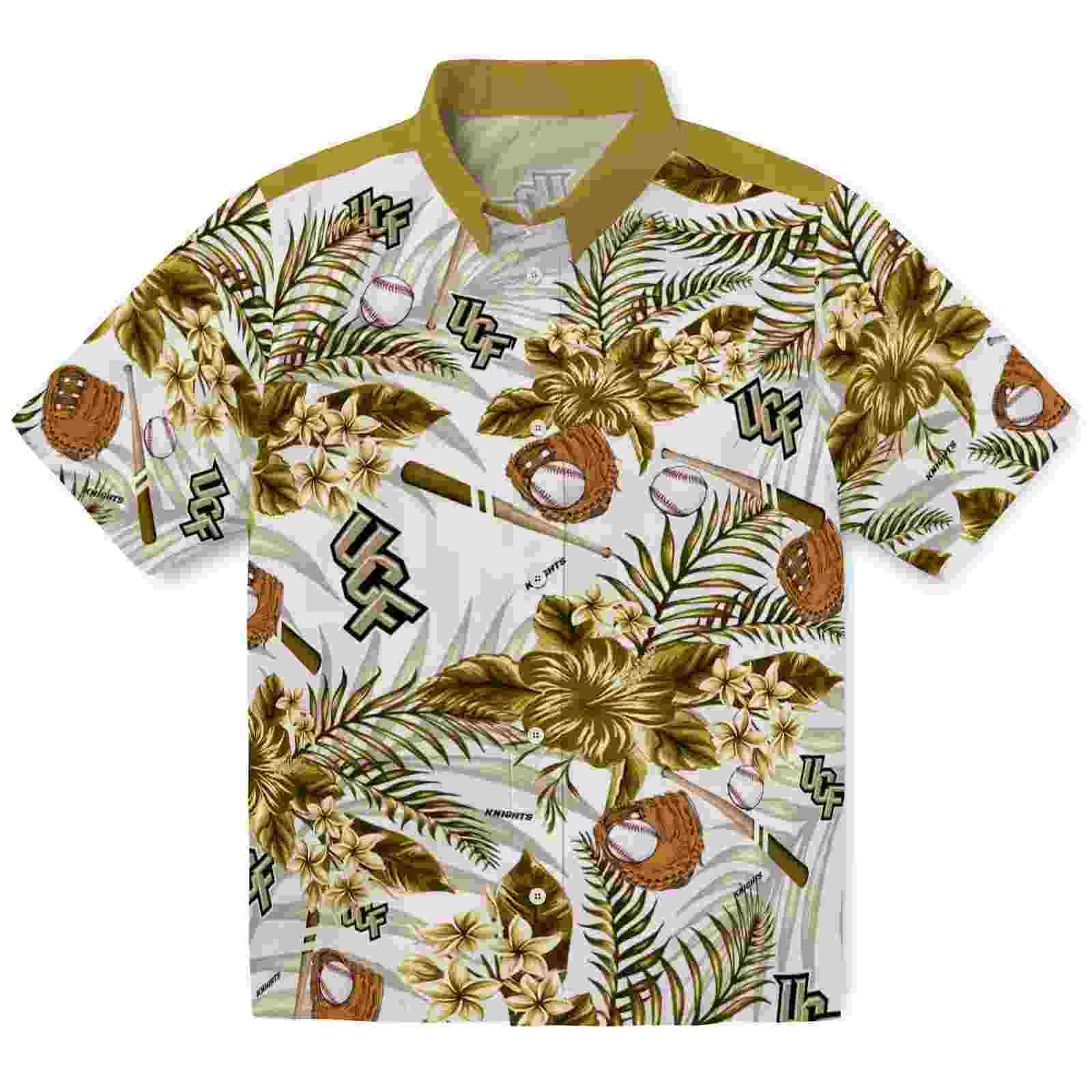 Customized UCF Knights Floral Baseball Gold White Hawaiian Shirt