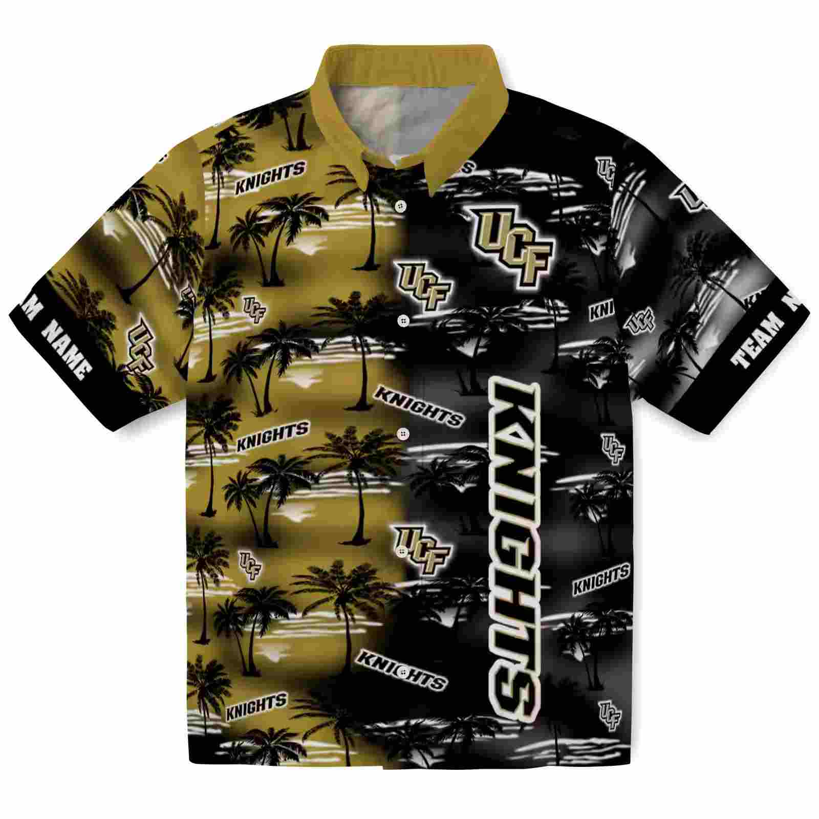 Customized UCF Knights Palm Silhouettes Gold Hawaiian Shirt