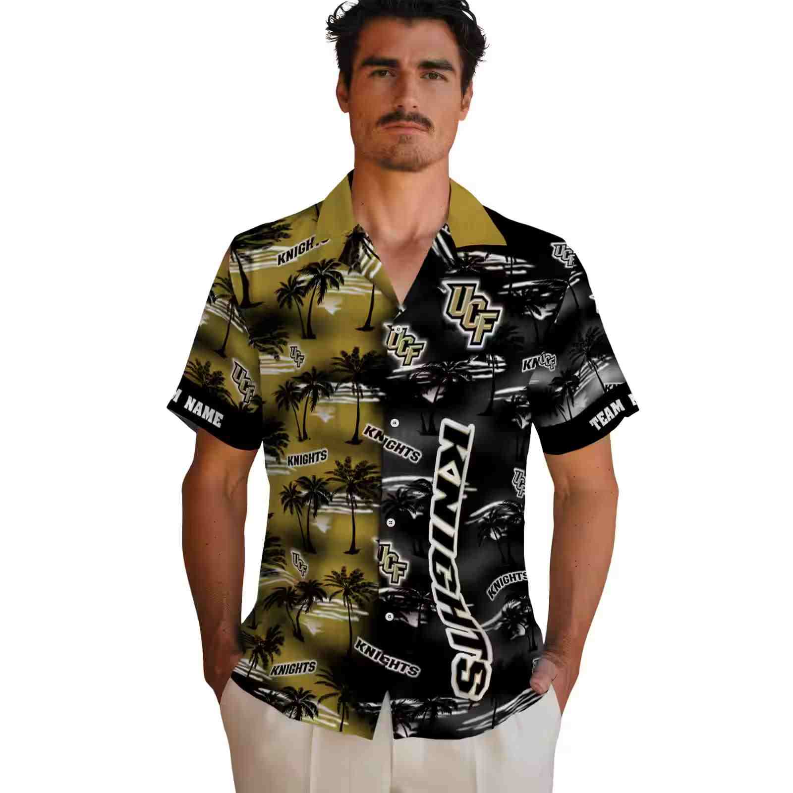 customized ucf knights palm silhouettes gold hawaiian shirt fashion forward