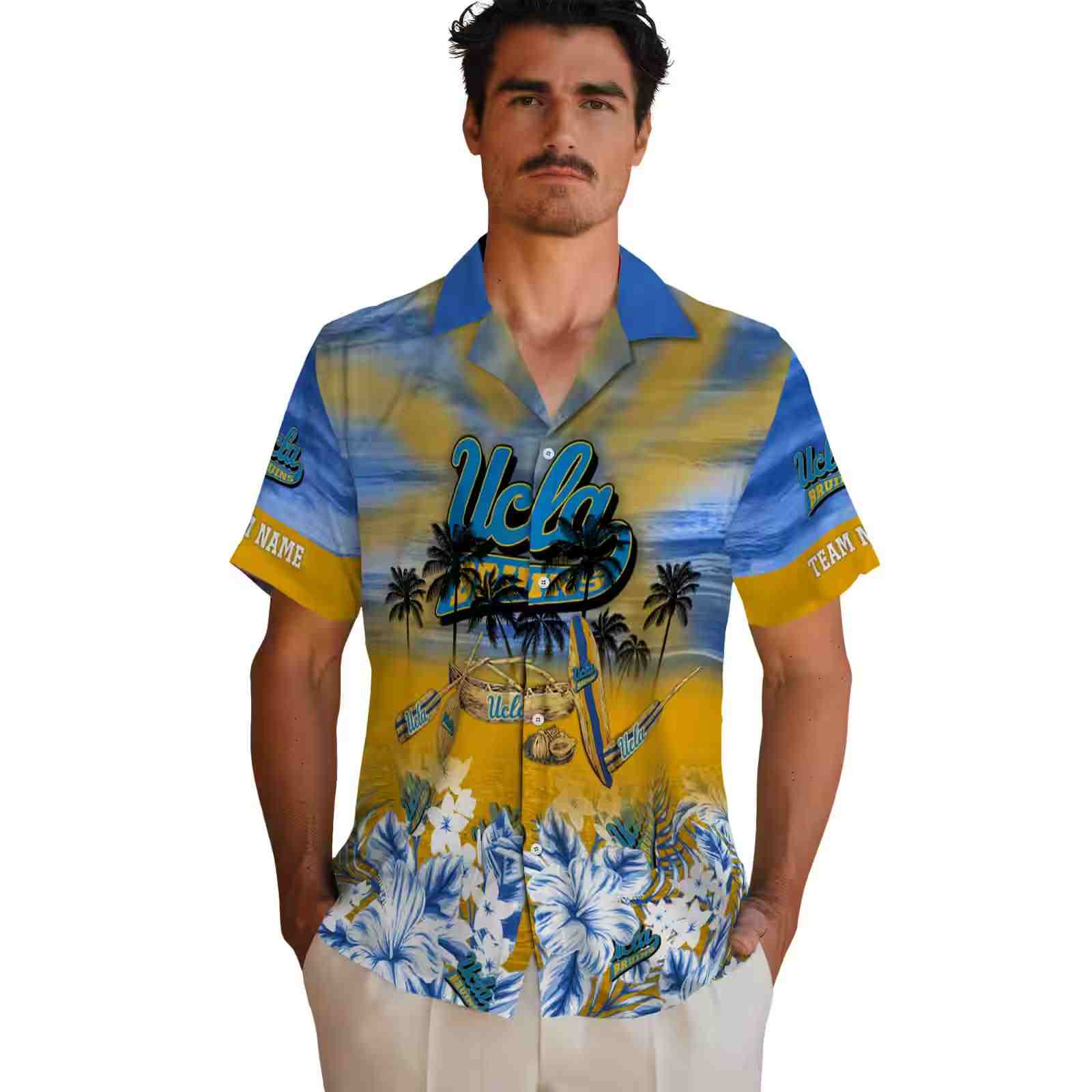 customized ucla bruins tropical canoe blue hawaiian shirt fashion forward