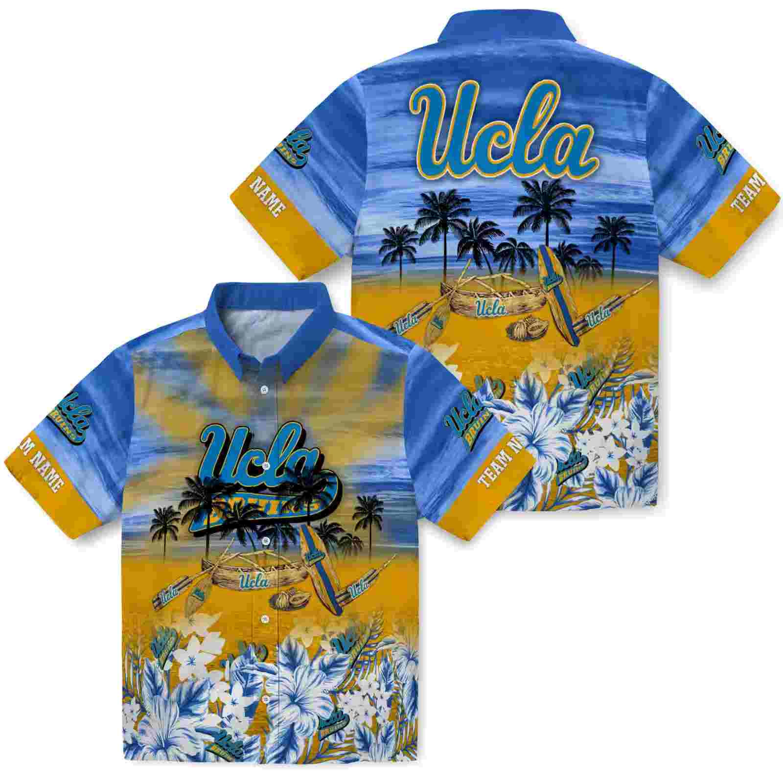 customized ucla bruins tropical canoe blue hawaiian shirt high quality