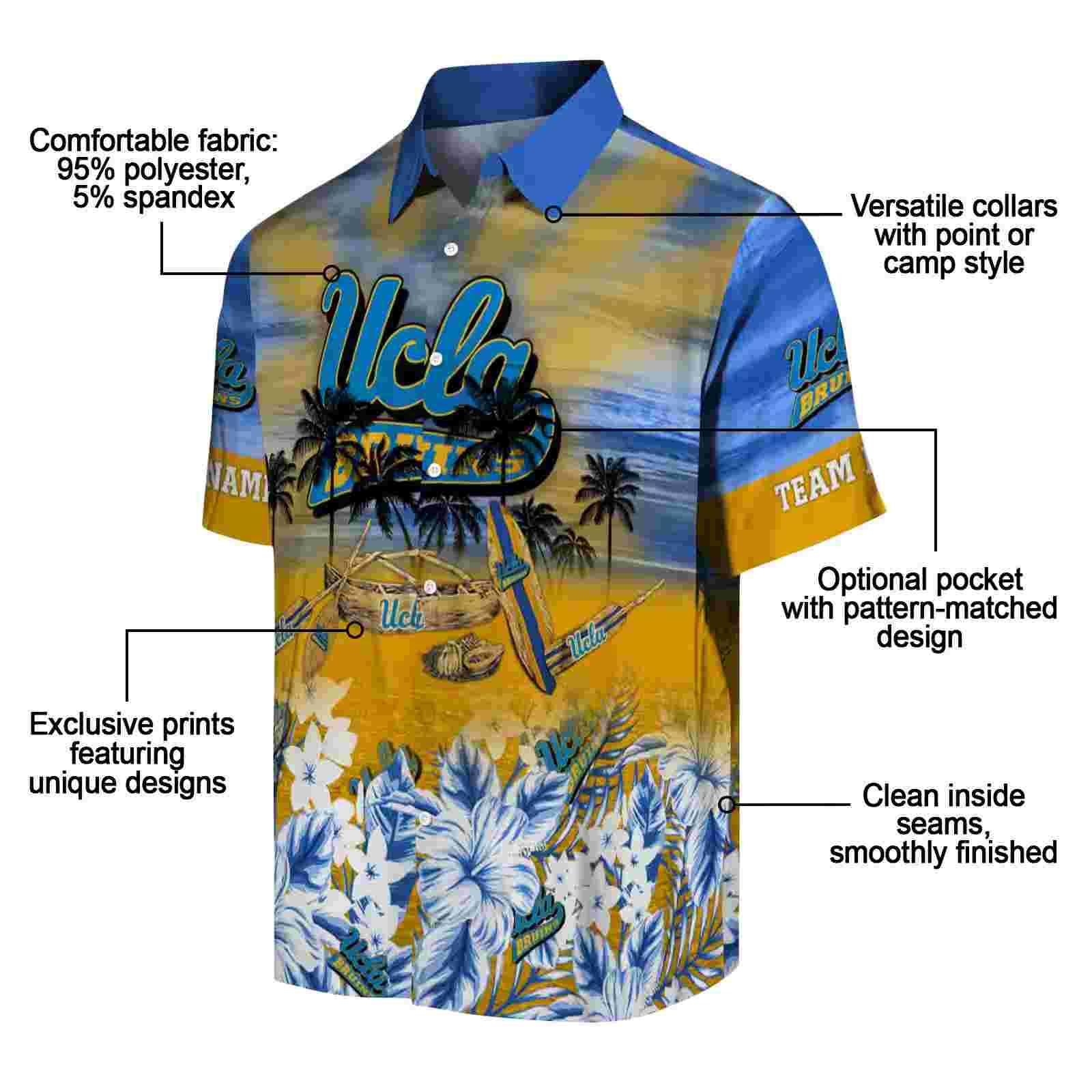 customized ucla bruins tropical canoe blue hawaiian shirt new arrival