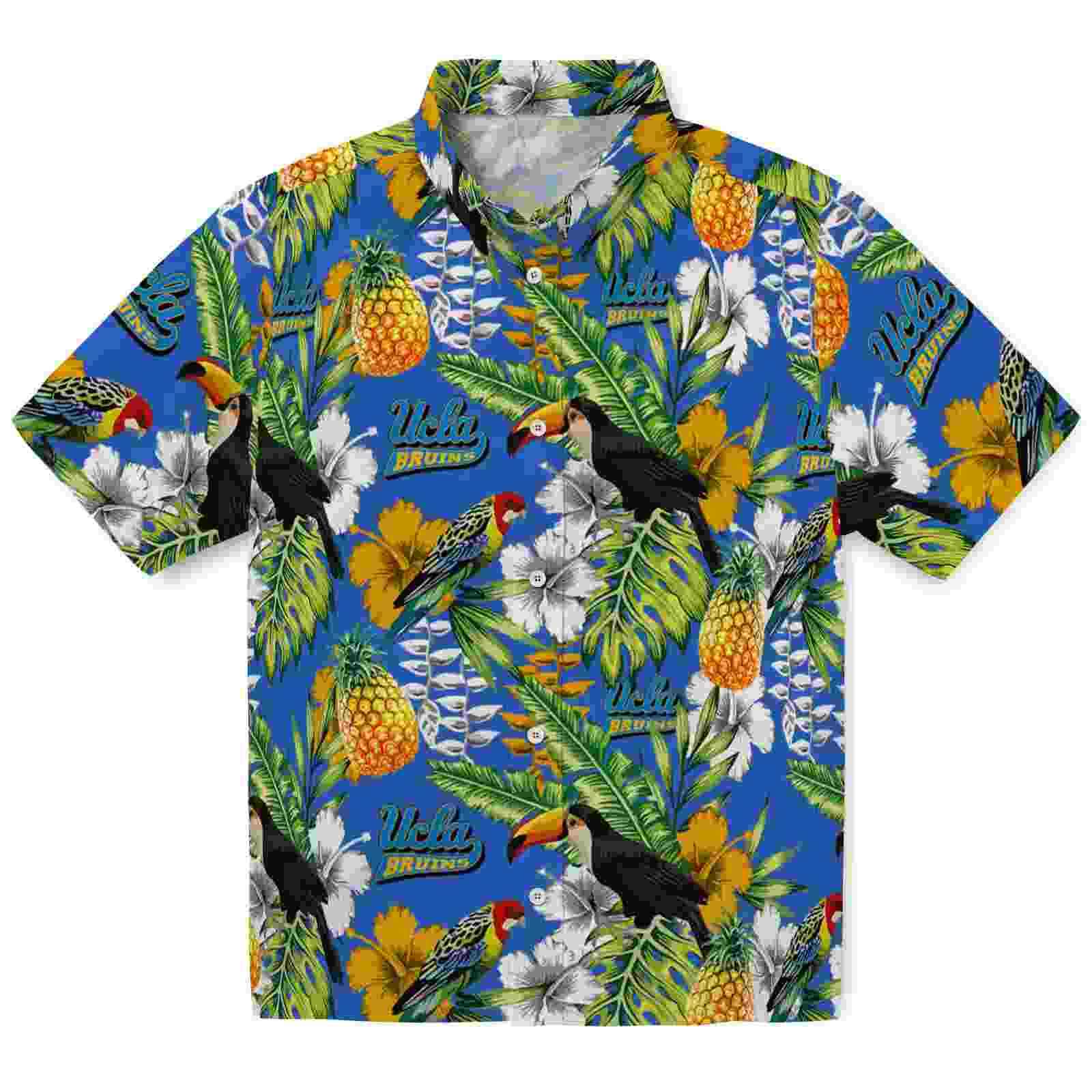 Customized UCLA Bruins Tropical Toucan Blue Green Hawaiian Shirt