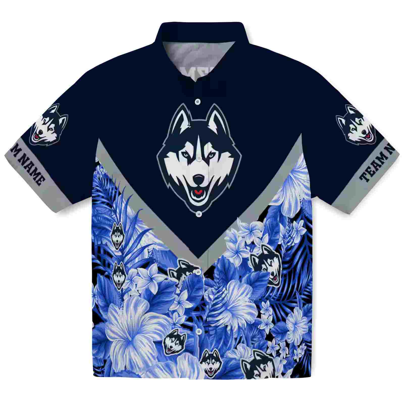 Customized UConn Huskies Floral Chevron Blue Hawaiian Shirt