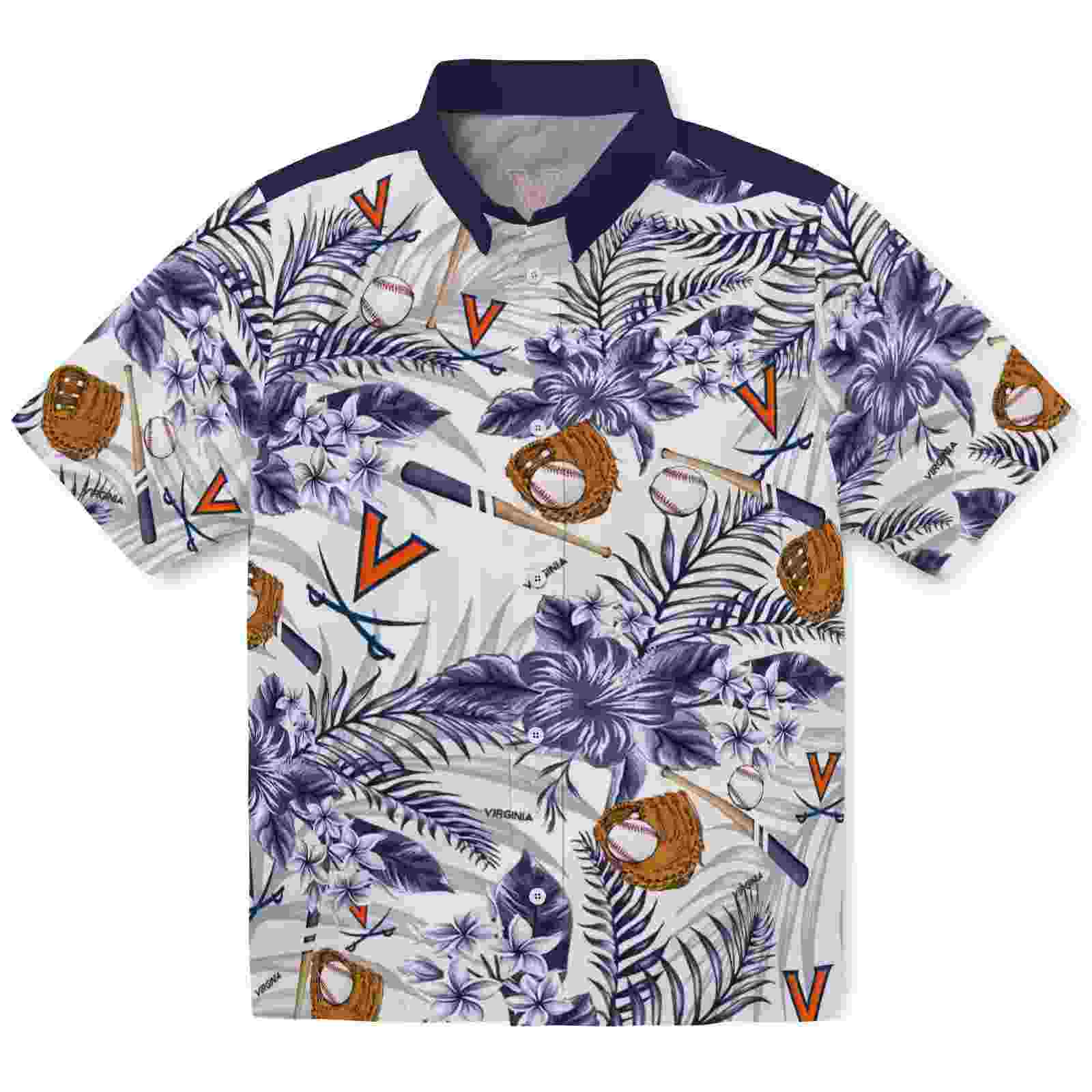 Customized Virginia Cavaliers Floral Baseball Blue White Hawaiian Shirt