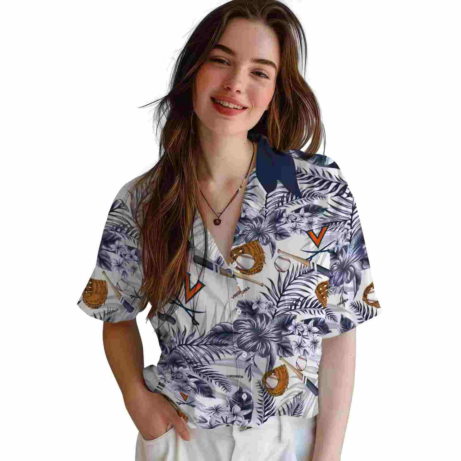 customized virginia cavaliers floral baseball blue white hawaiian shirt latest model