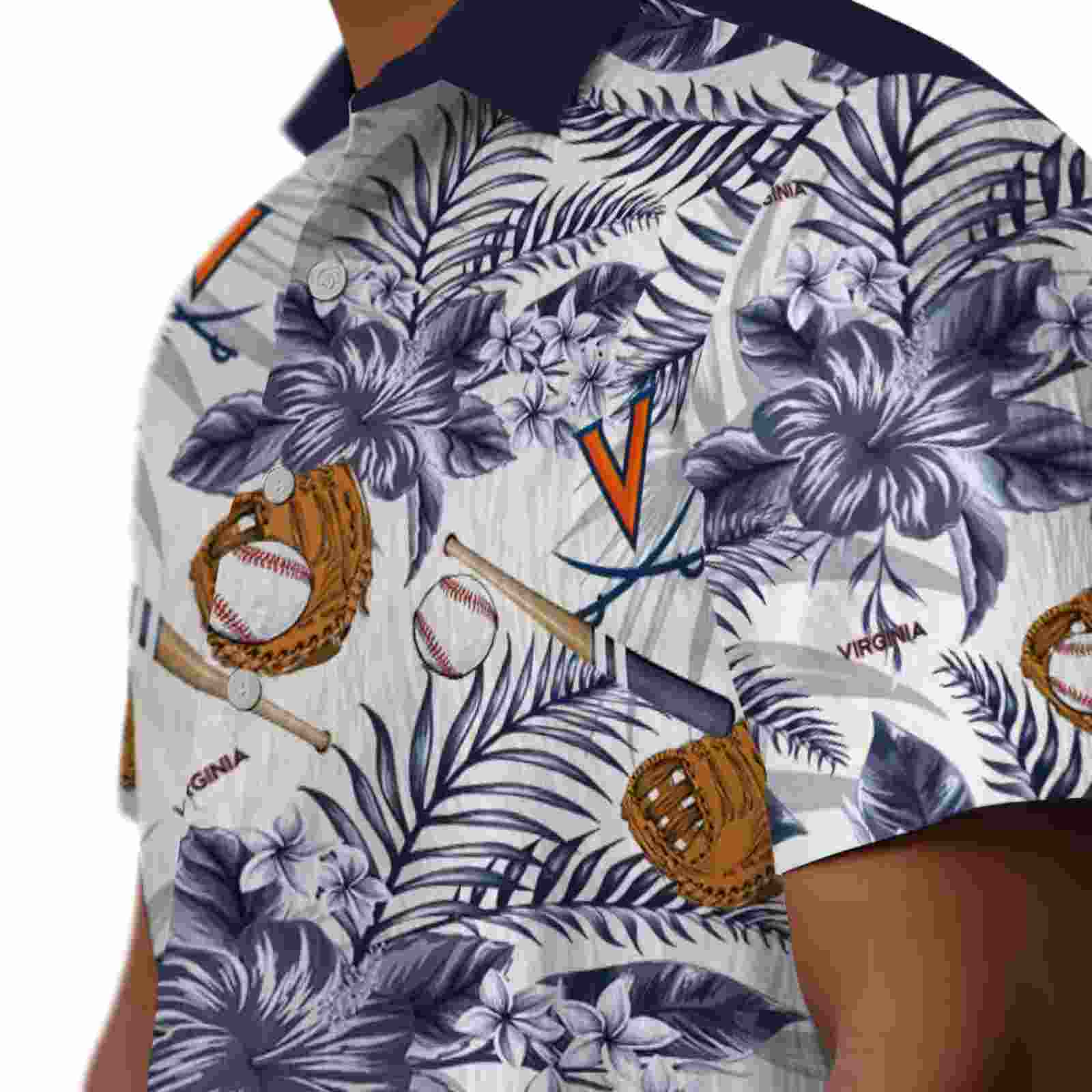 customized virginia cavaliers floral baseball blue white hawaiian shirt trendy