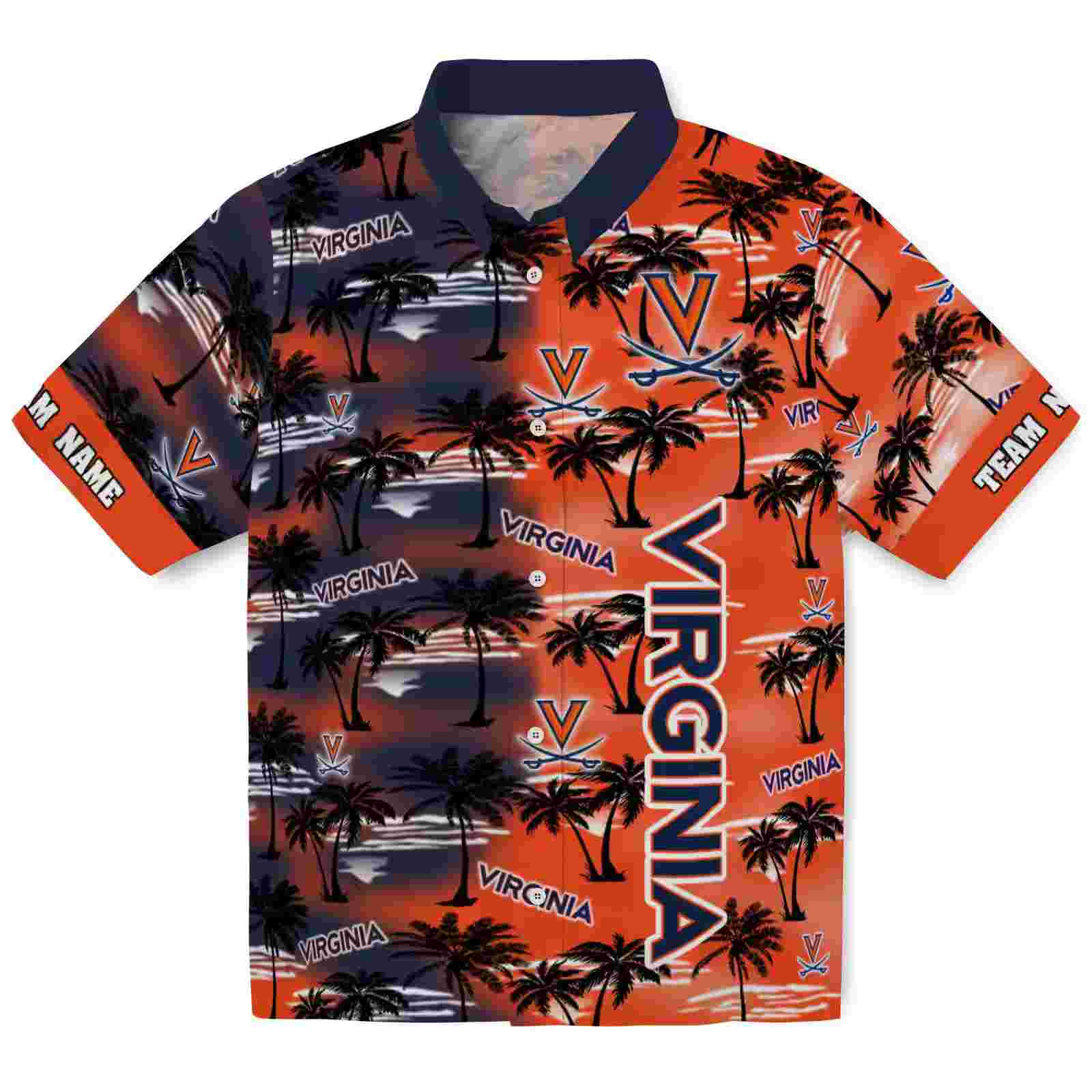 Customized Virginia Cavaliers Palm Silhouettes Blue Hawaiian Shirt