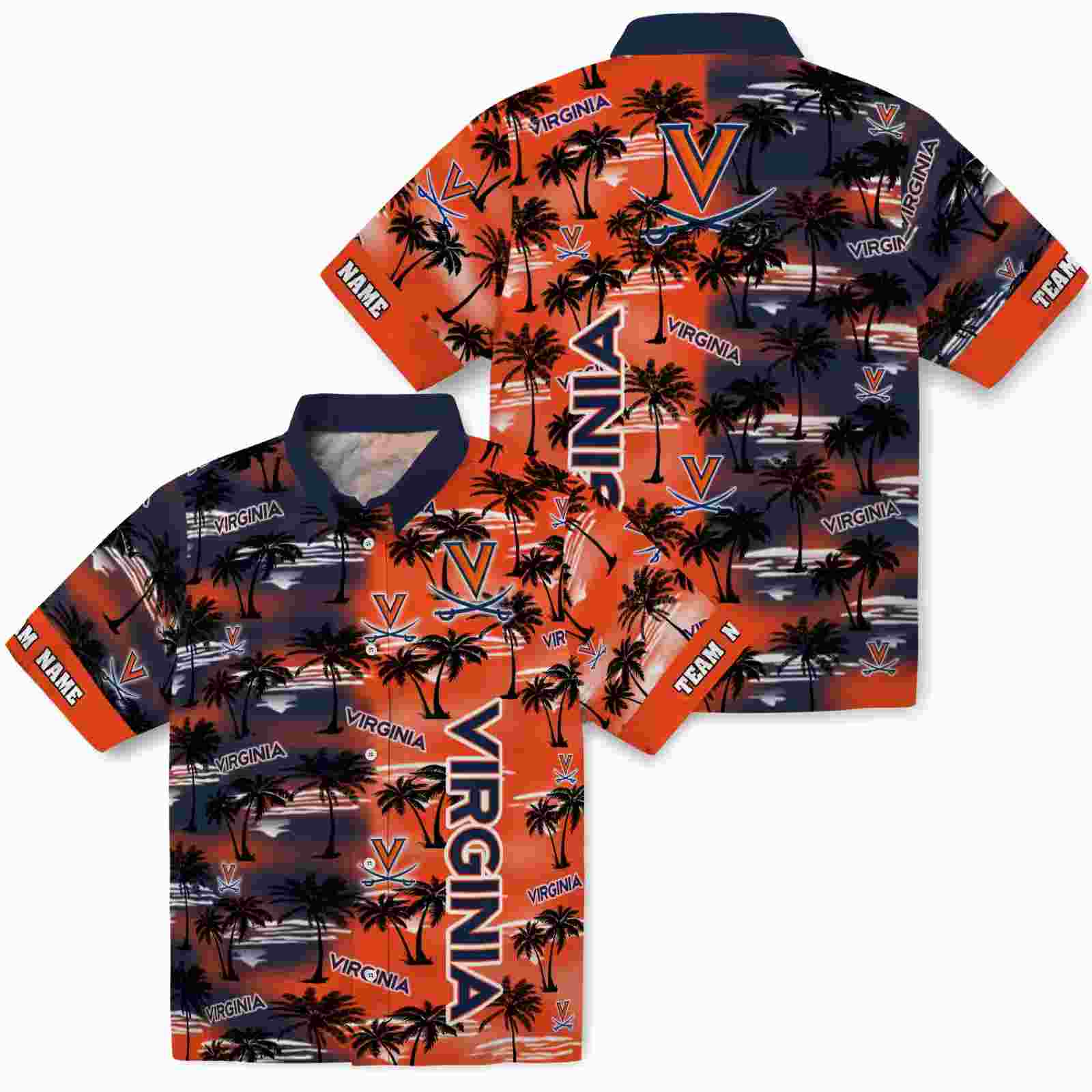 customized virginia cavaliers palm silhouettes blue hawaiian shirt high quality