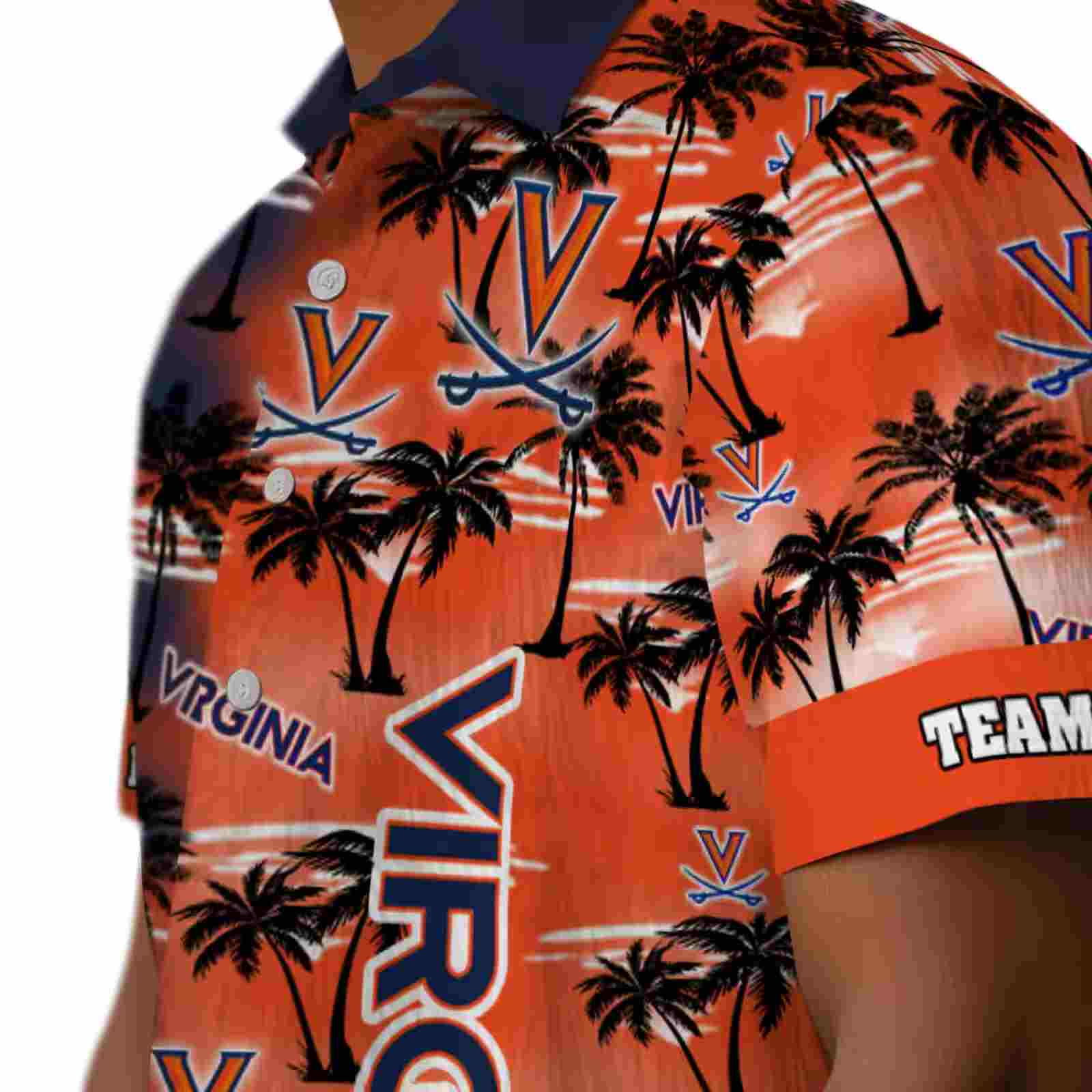 customized virginia cavaliers palm silhouettes blue hawaiian shirt trendy