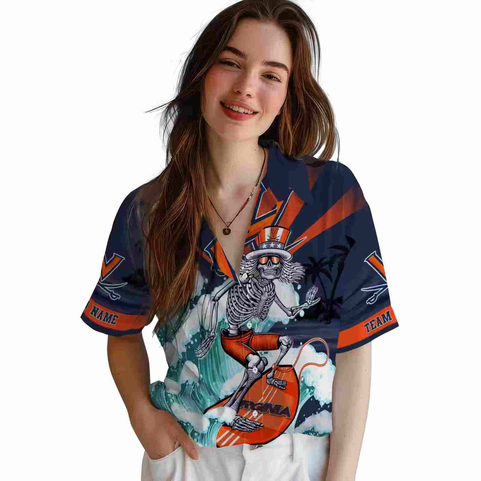 customized virginia cavaliers surfing skeleton blue hawaiian shirt latest model