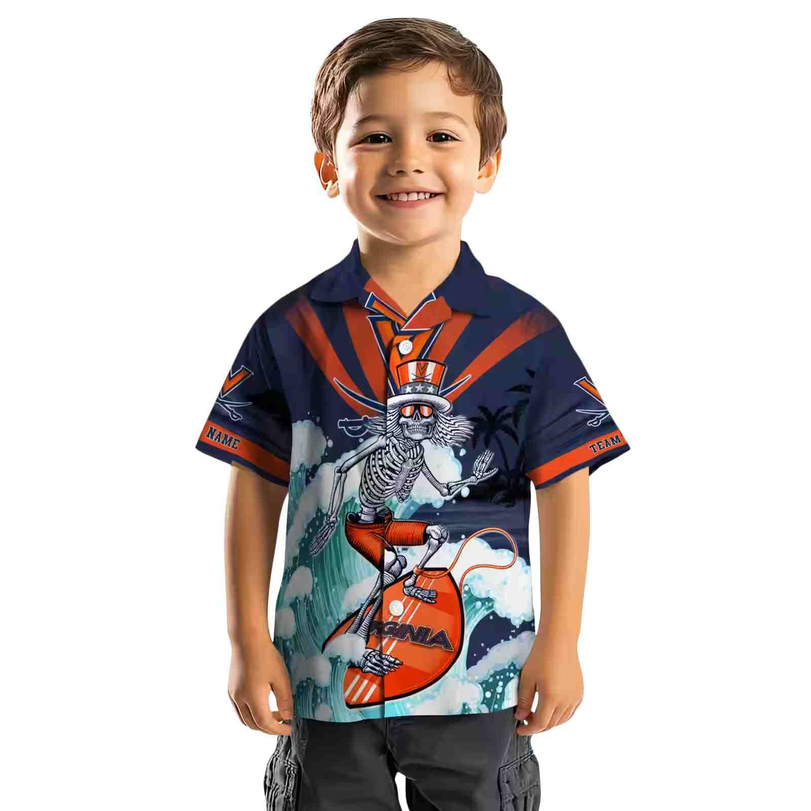 customized virginia cavaliers surfing skeleton blue hawaiian shirt top rated