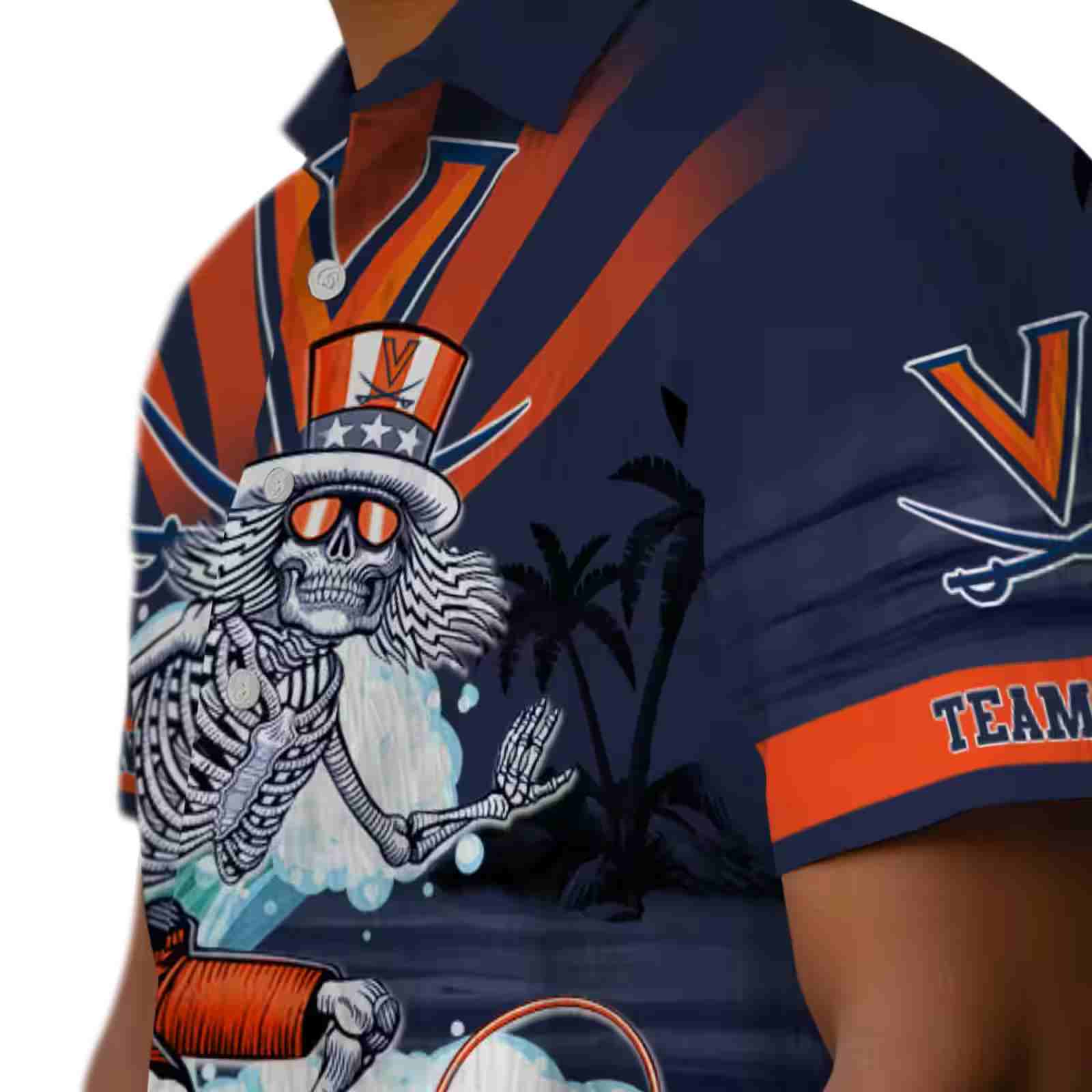 customized virginia cavaliers surfing skeleton blue hawaiian shirt trendy