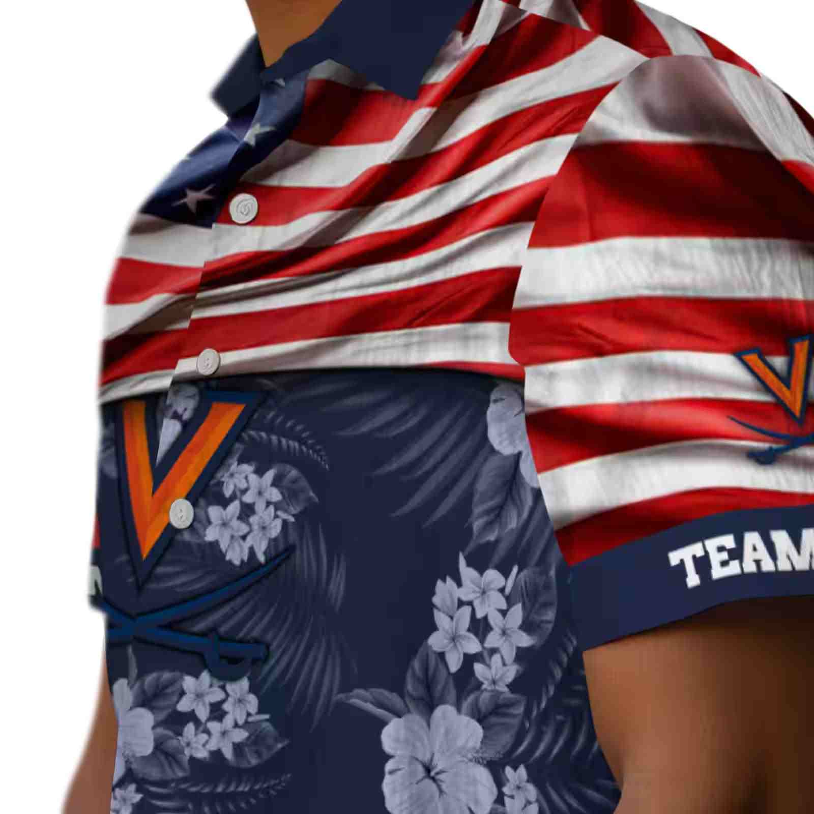 customized virginia cavaliers us flag hibiscus blue hawaiian shirt trendy