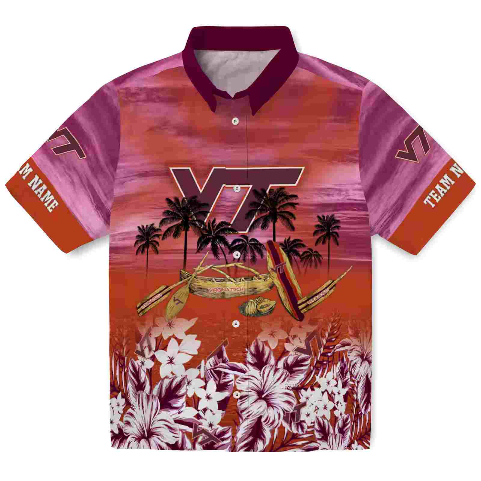 Customized Virginia Tech Hokies Tropical Canoe Maroon Hawaiian Shirt