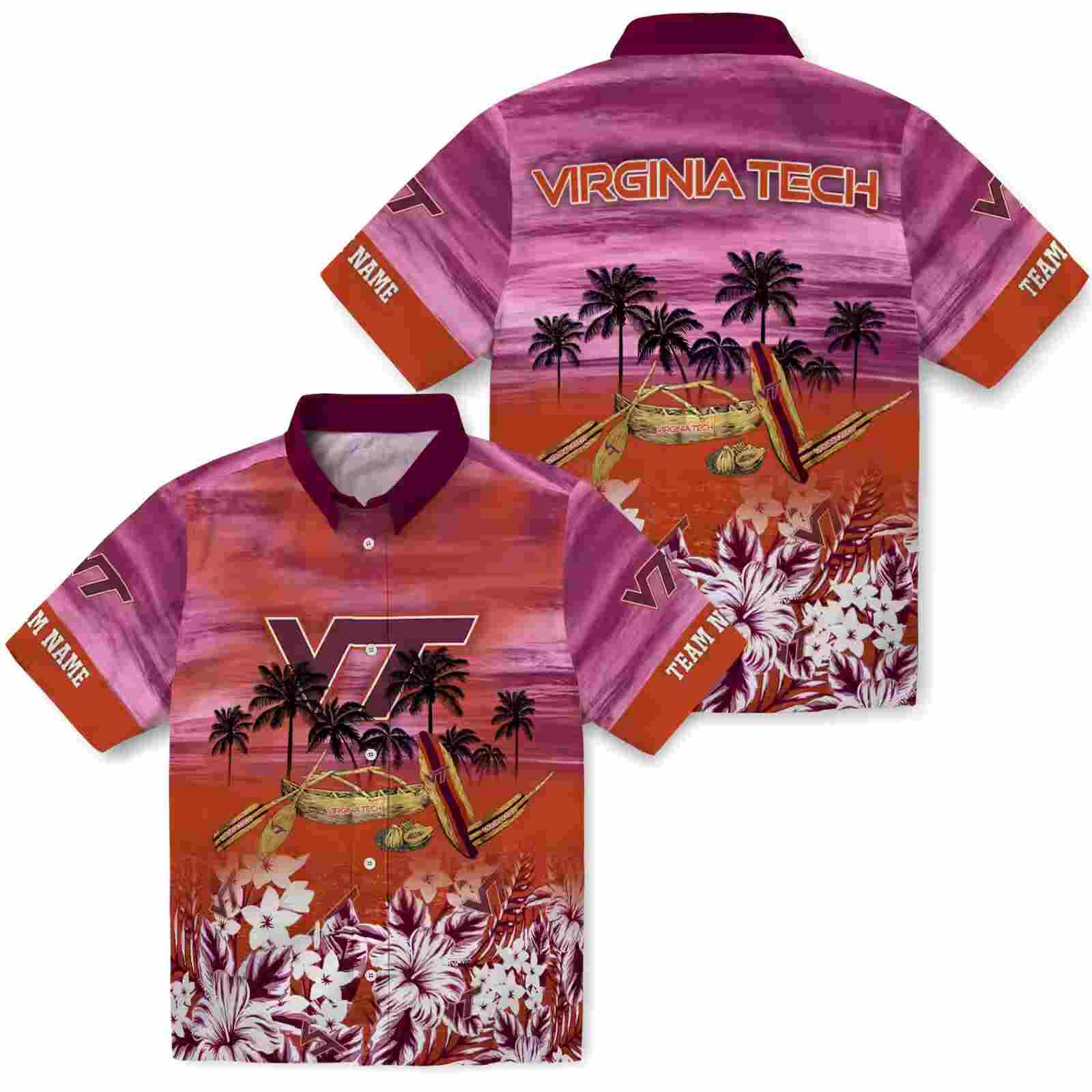 customized virginia tech hokies tropical canoe maroon hawaiian shirt high quality