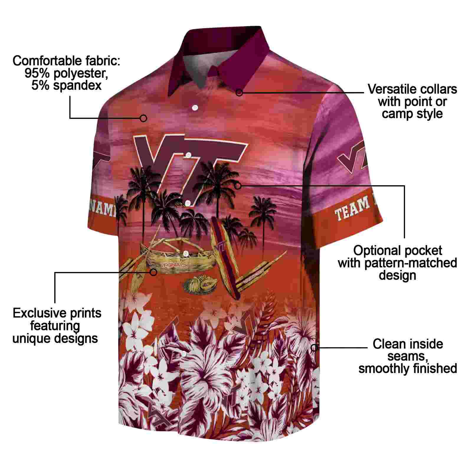 customized virginia tech hokies tropical canoe maroon hawaiian shirt new arrival