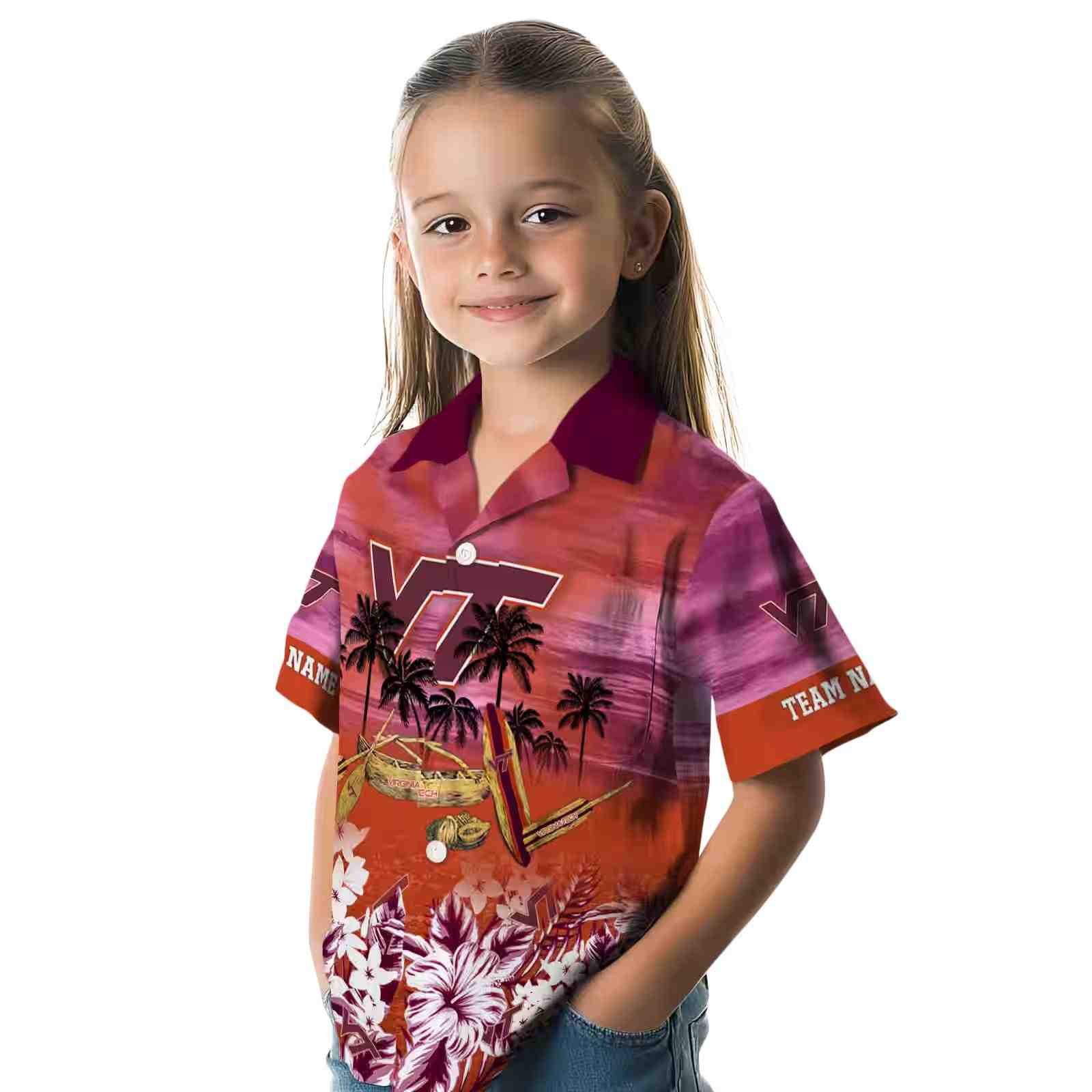 customized virginia tech hokies tropical canoe maroon hawaiian shirt premium grade