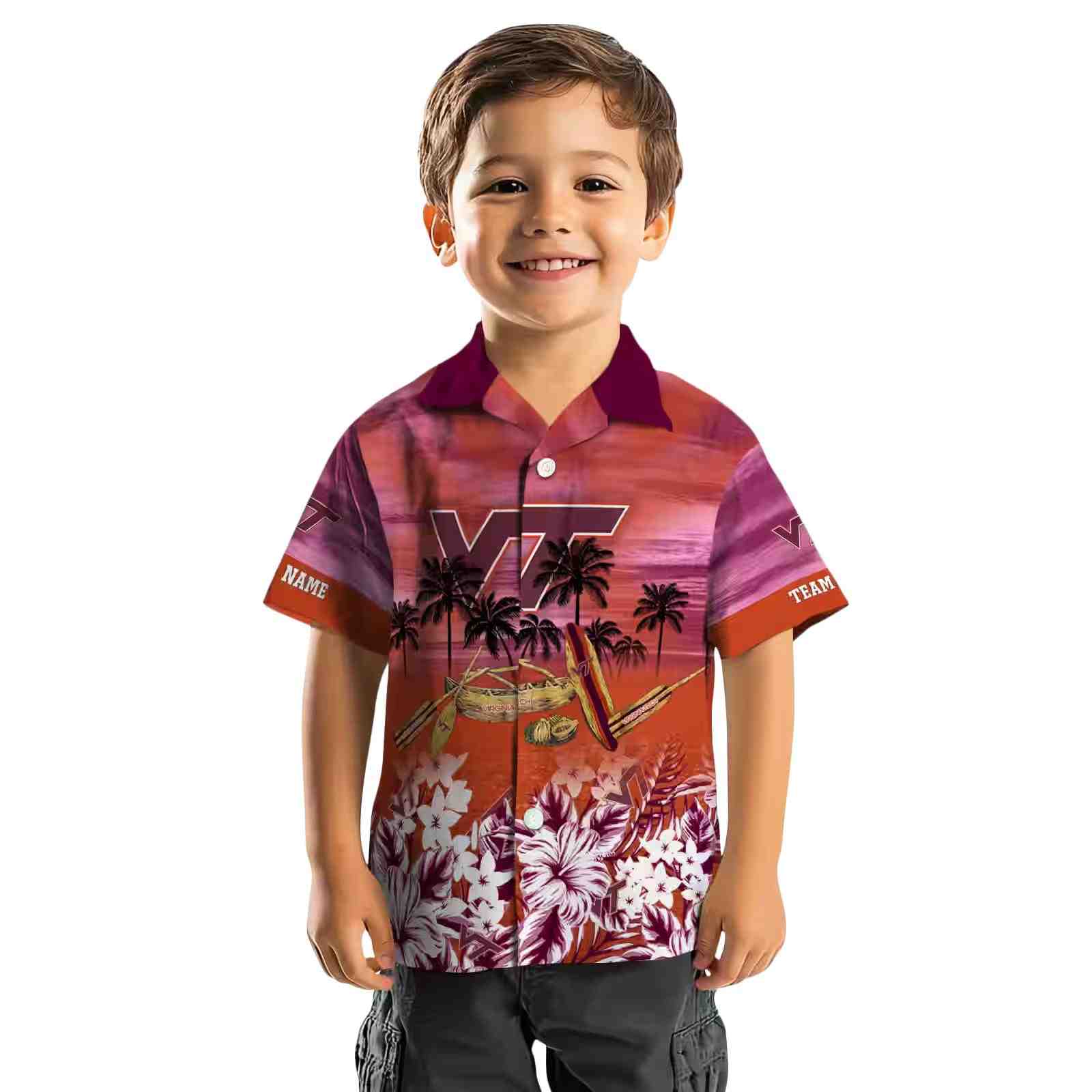 customized virginia tech hokies tropical canoe maroon hawaiian shirt top rated