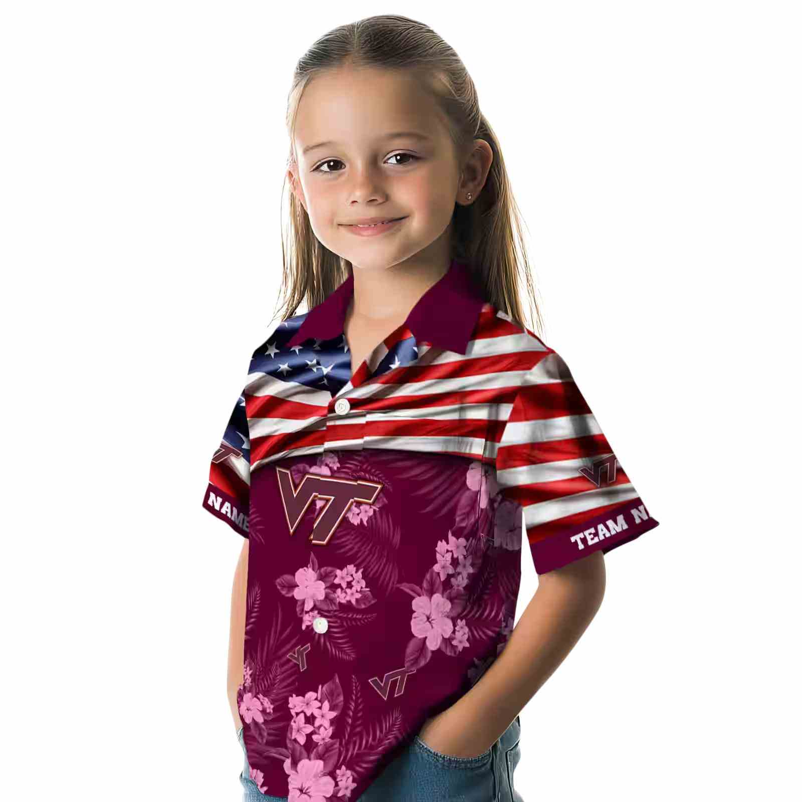 customized virginia tech hokies us flag hibiscus maroon hawaiian shirt premium grade