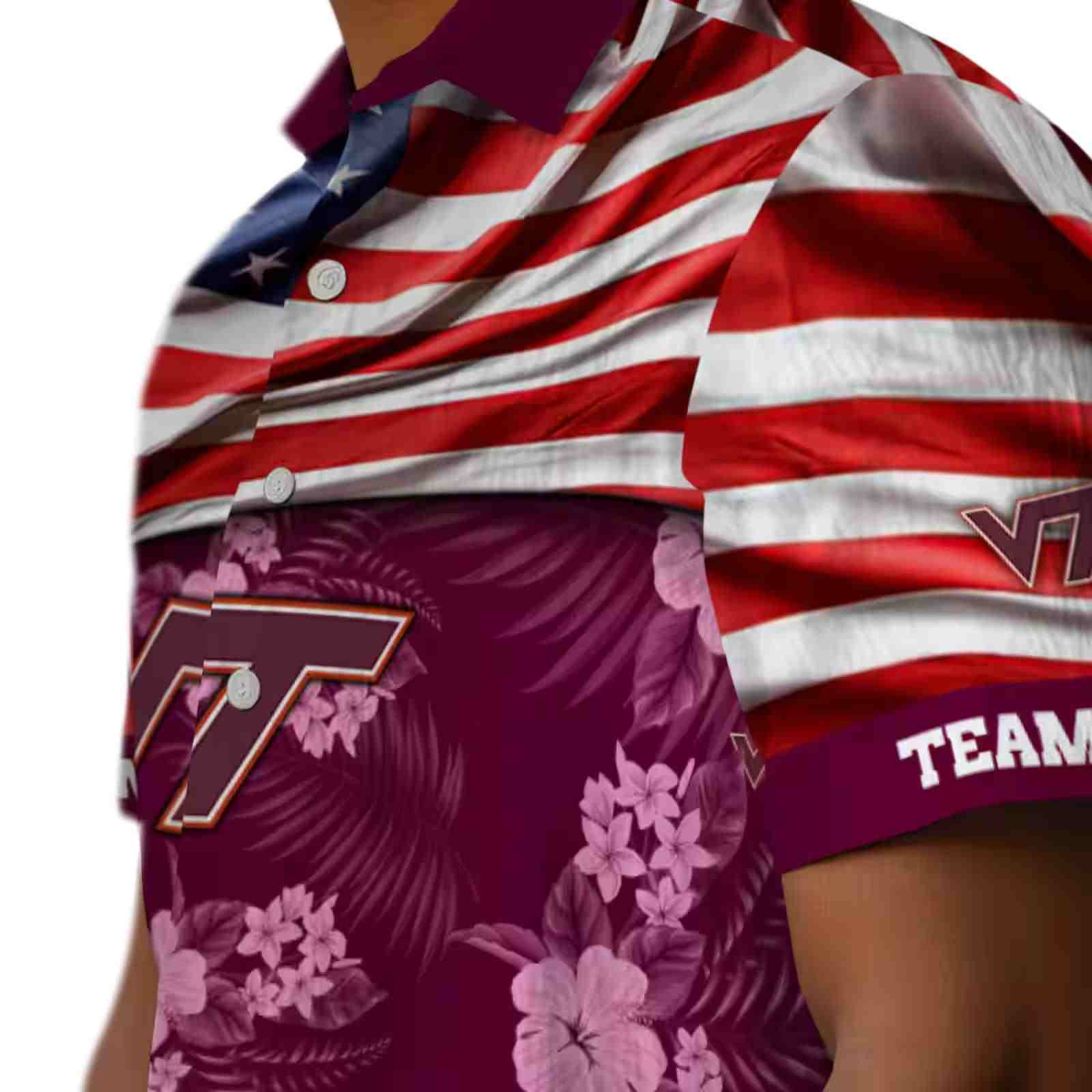 customized virginia tech hokies us flag hibiscus maroon hawaiian shirt trendy