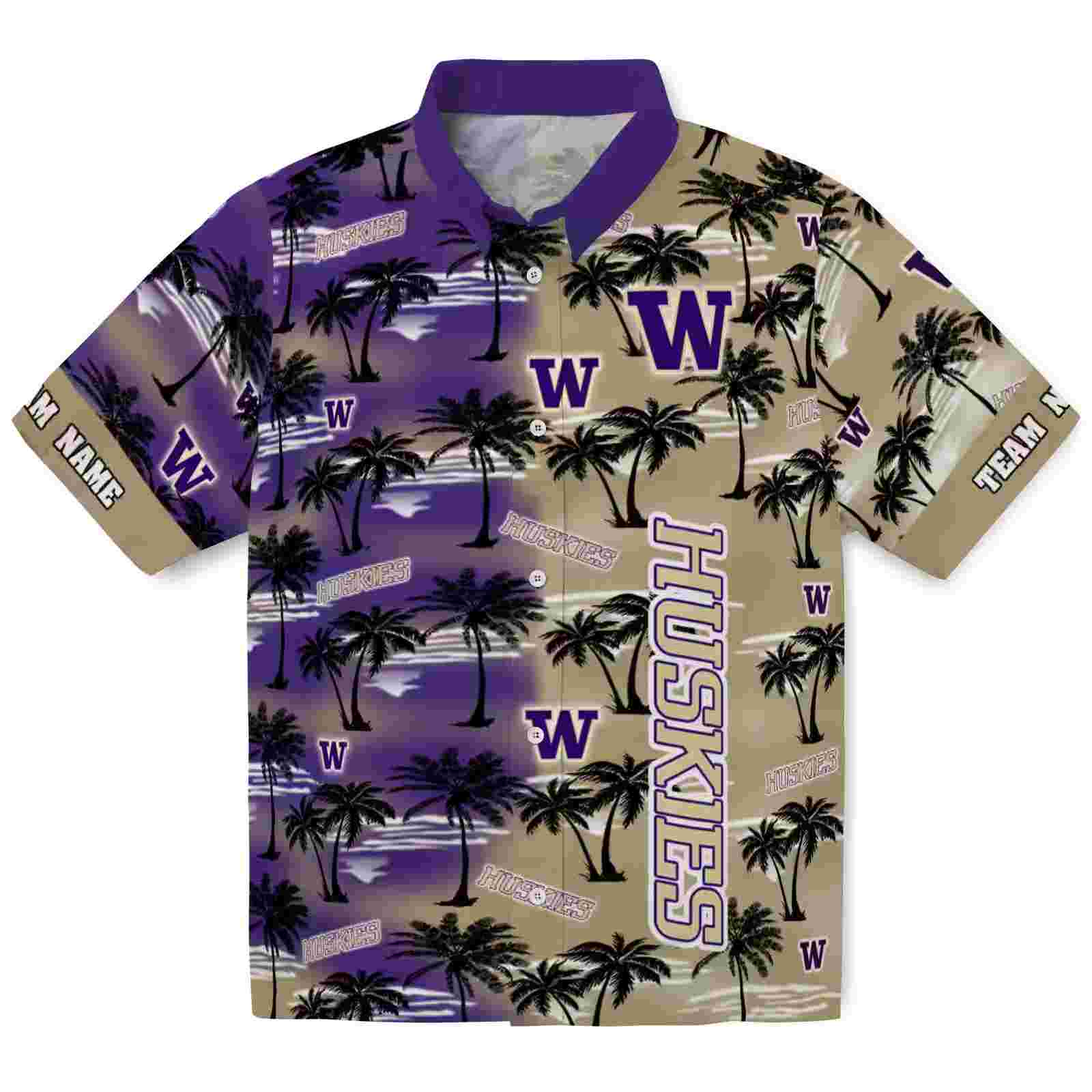 Customized Washington Huskies Palm Silhouettes Purple Hawaiian Shirt