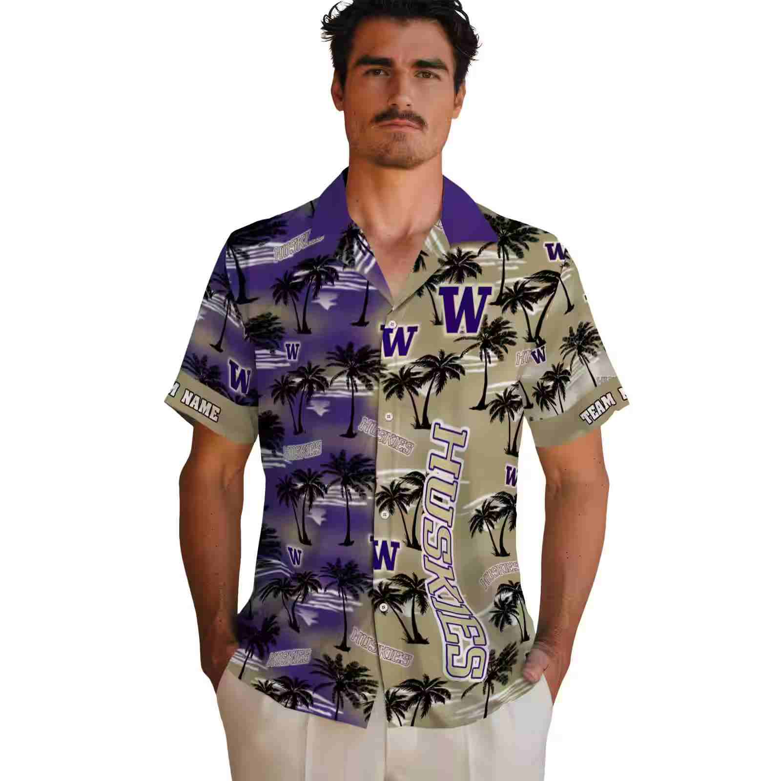 customized washington huskies palm silhouettes purple hawaiian shirt fashion forward