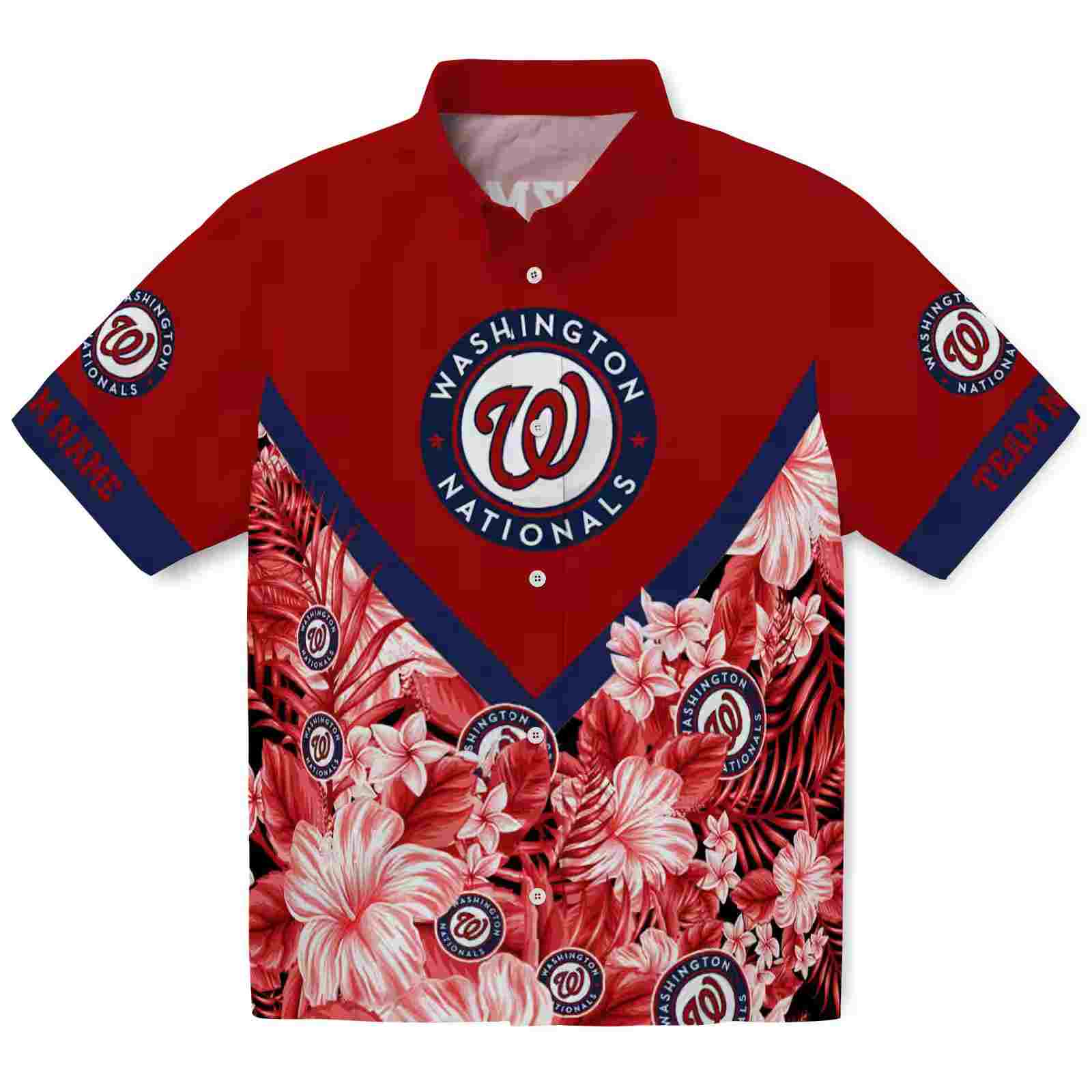 Customized Washington Nationals Floral Chevron Red Hawaiian Shirt