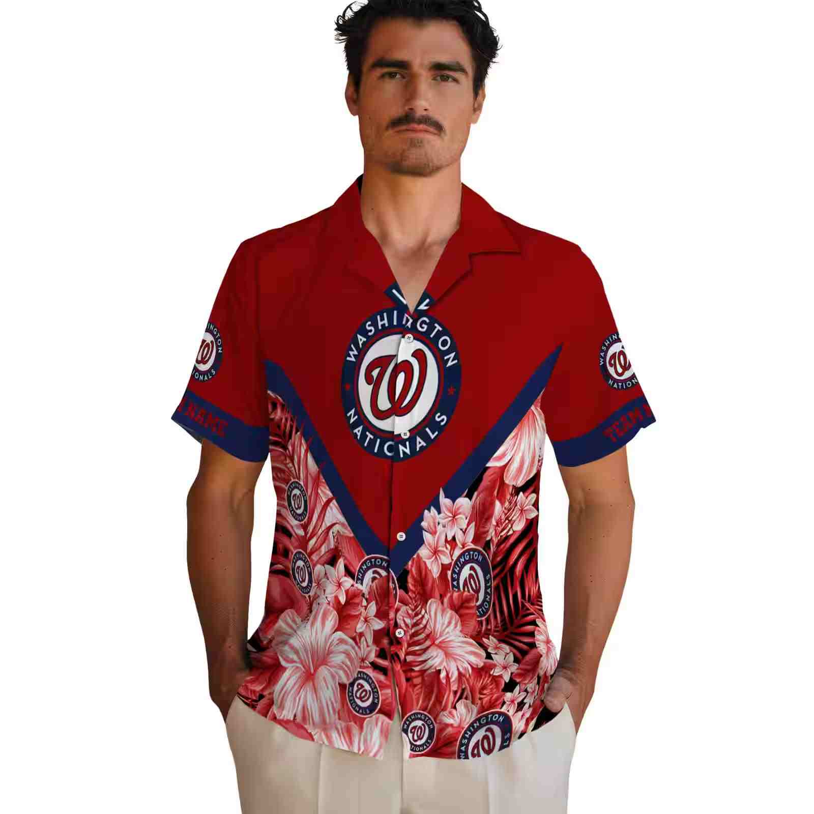 customized washington nationals floral chevron red hawaiian shirt fashion forward