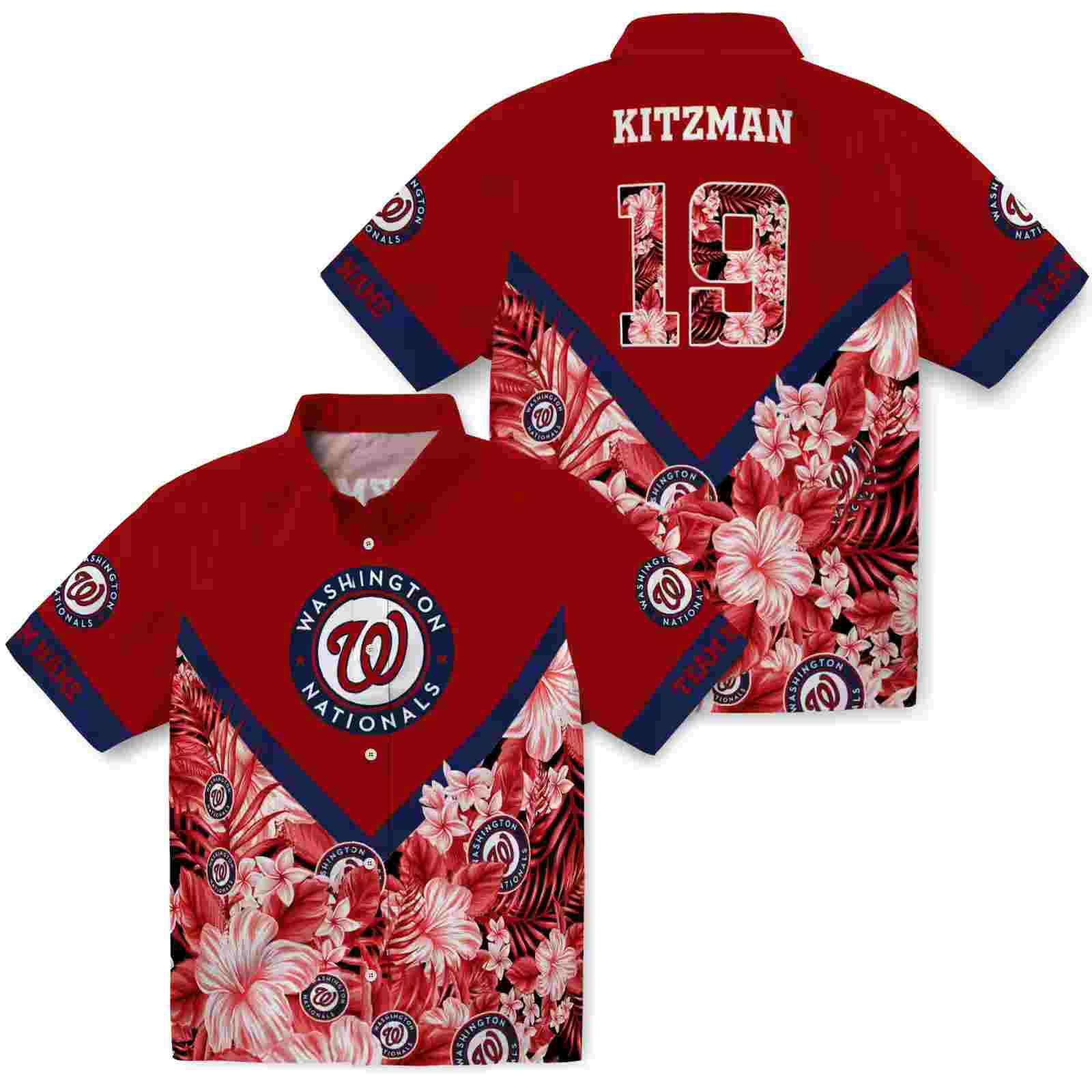 customized washington nationals floral chevron red hawaiian shirt high quality