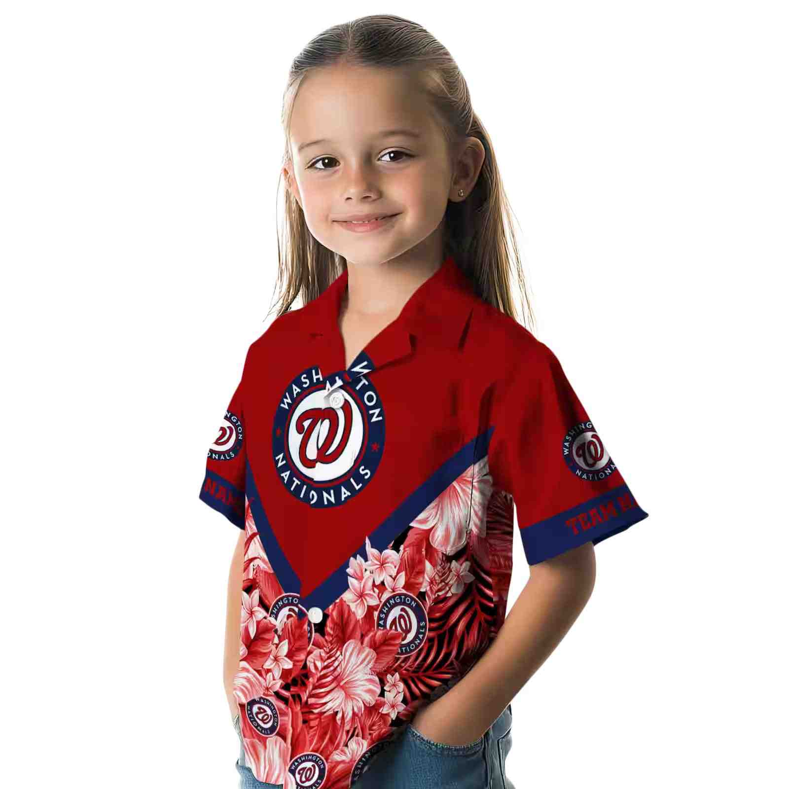 customized washington nationals floral chevron red hawaiian shirt premium grade