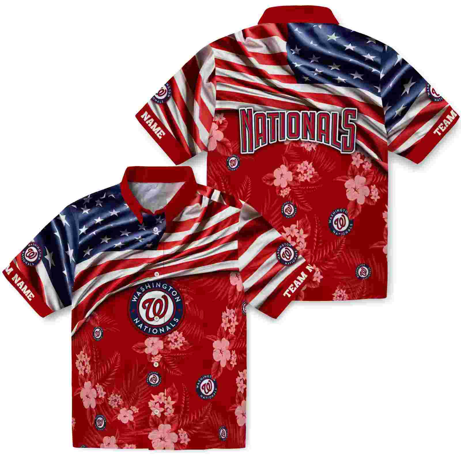 customized washington nationals us flag hibiscus red hawaiian shirt high quality