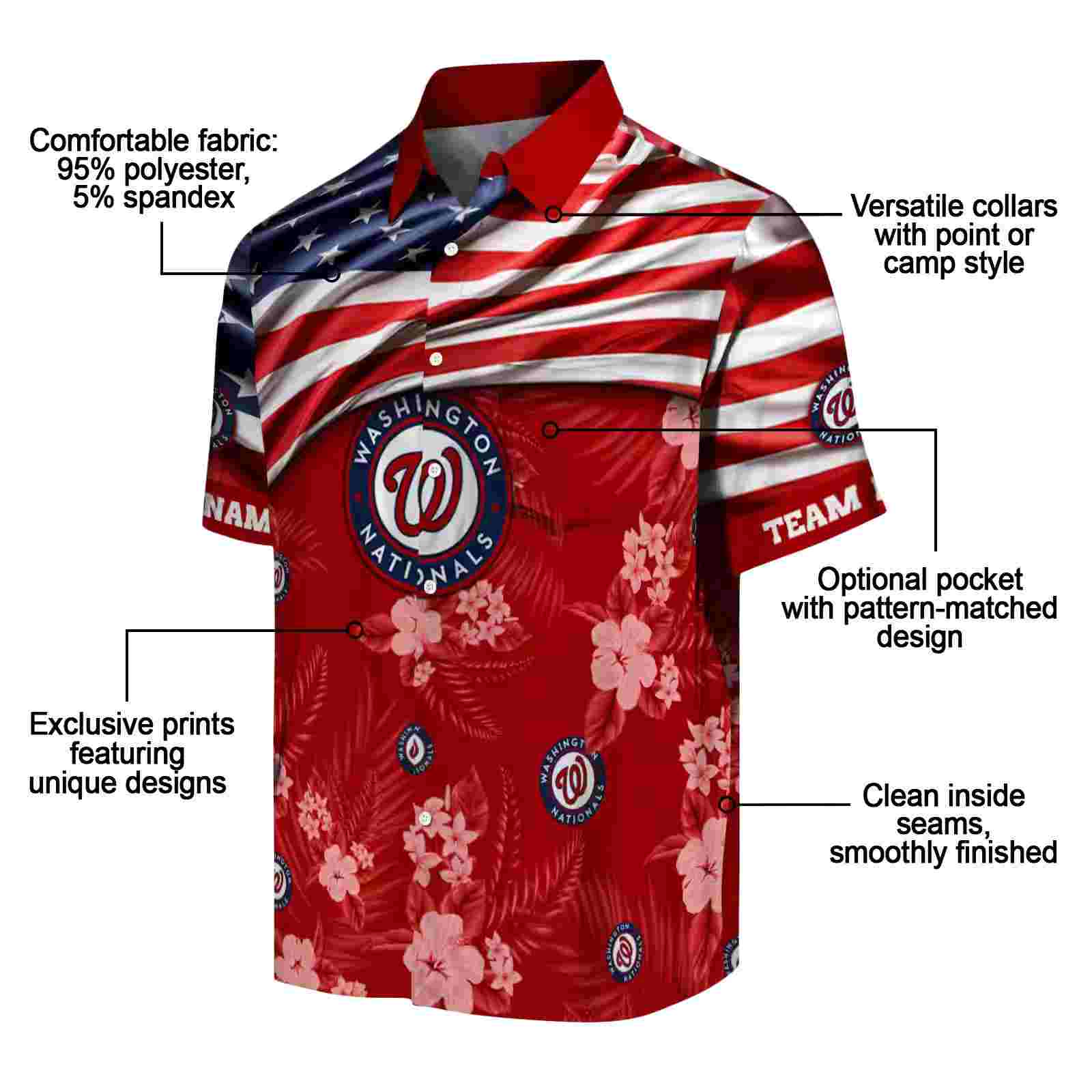 customized washington nationals us flag hibiscus red hawaiian shirt new arrival