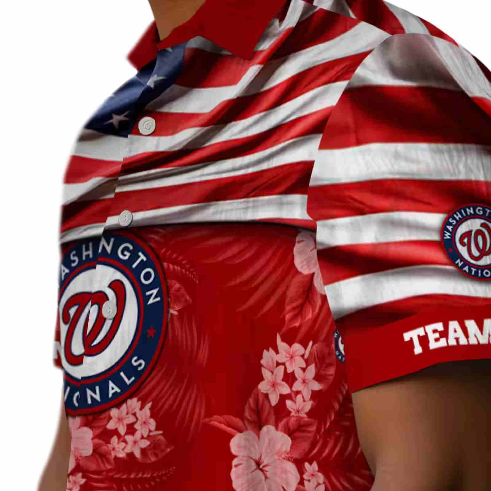 customized washington nationals us flag hibiscus red hawaiian shirt trendy