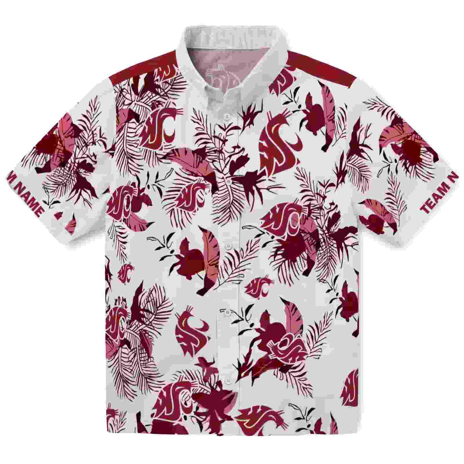 Customized Washington State Cougars Botanical Theme Crimson White Hawaiian Shirt