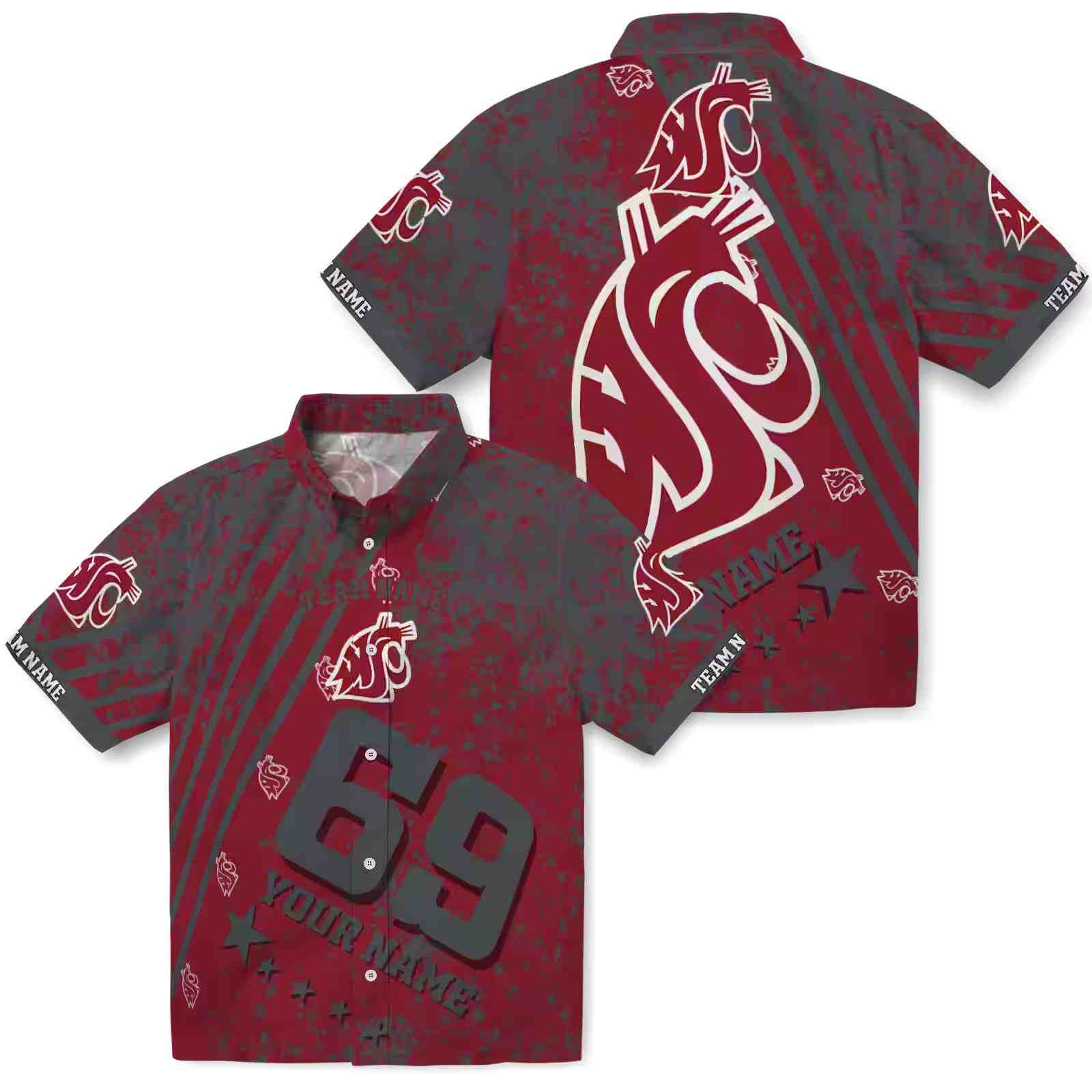 customized washington state cougars star stripes crimson hawaiian shirt high quality