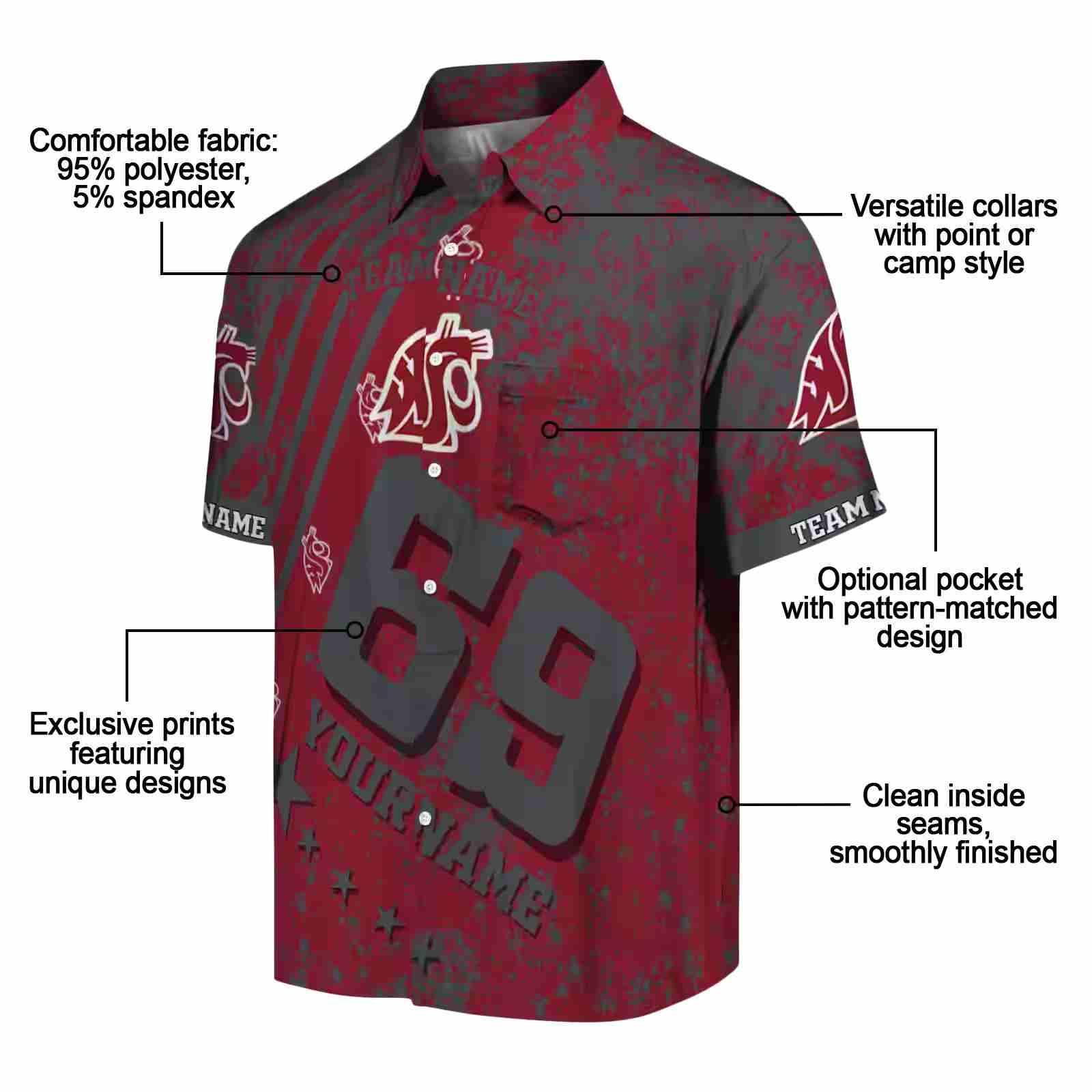 customized washington state cougars star stripes crimson hawaiian shirt new arrival