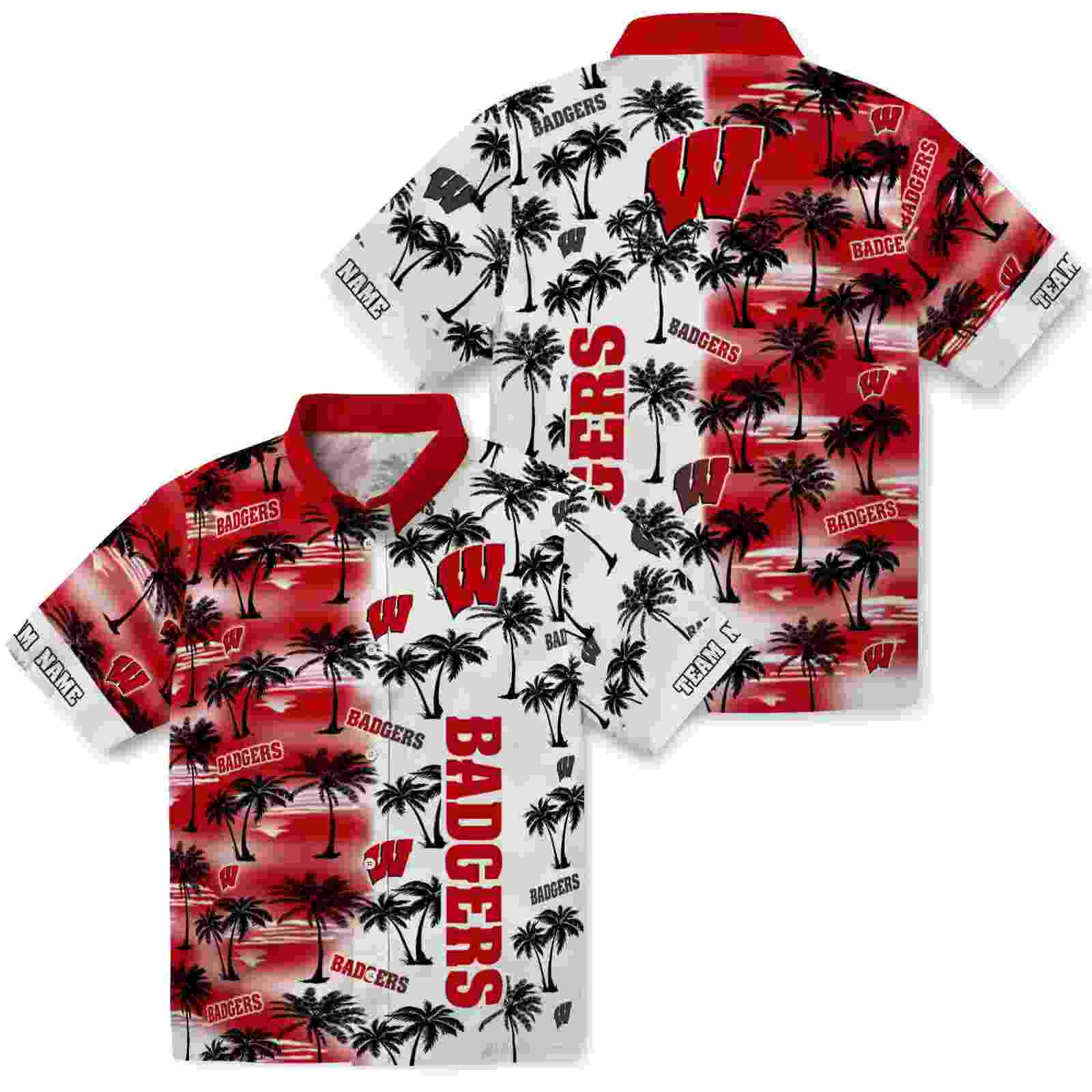 customized wisconsin badgers palm silhouettes red hawaiian shirt high quality